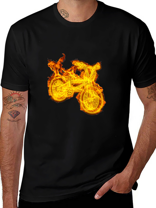 Fiery Bike Graphic Tee - Cool Black T-Shirt