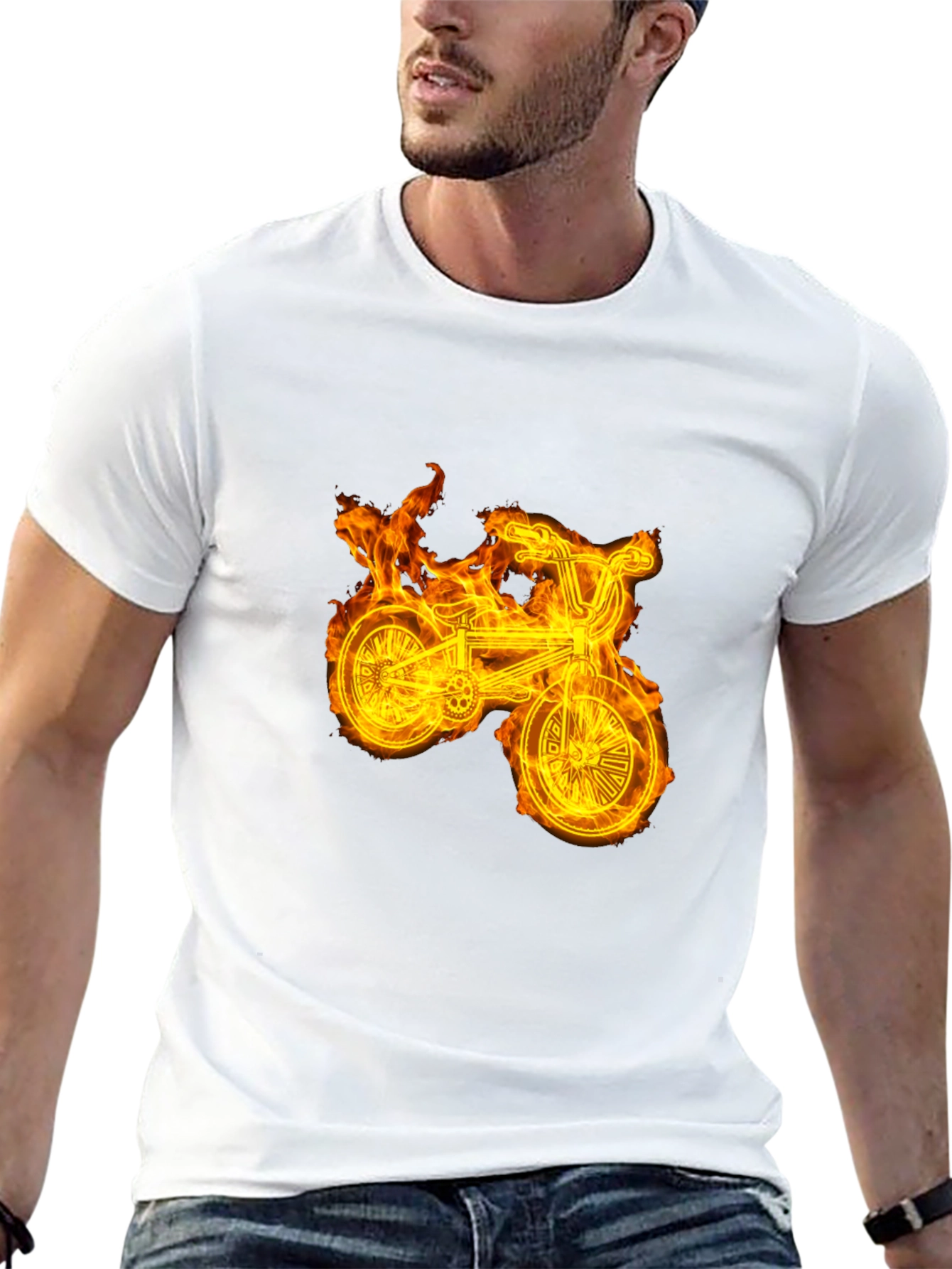 Fiery Bike Graphic Tee - Cool Black T-Shirt