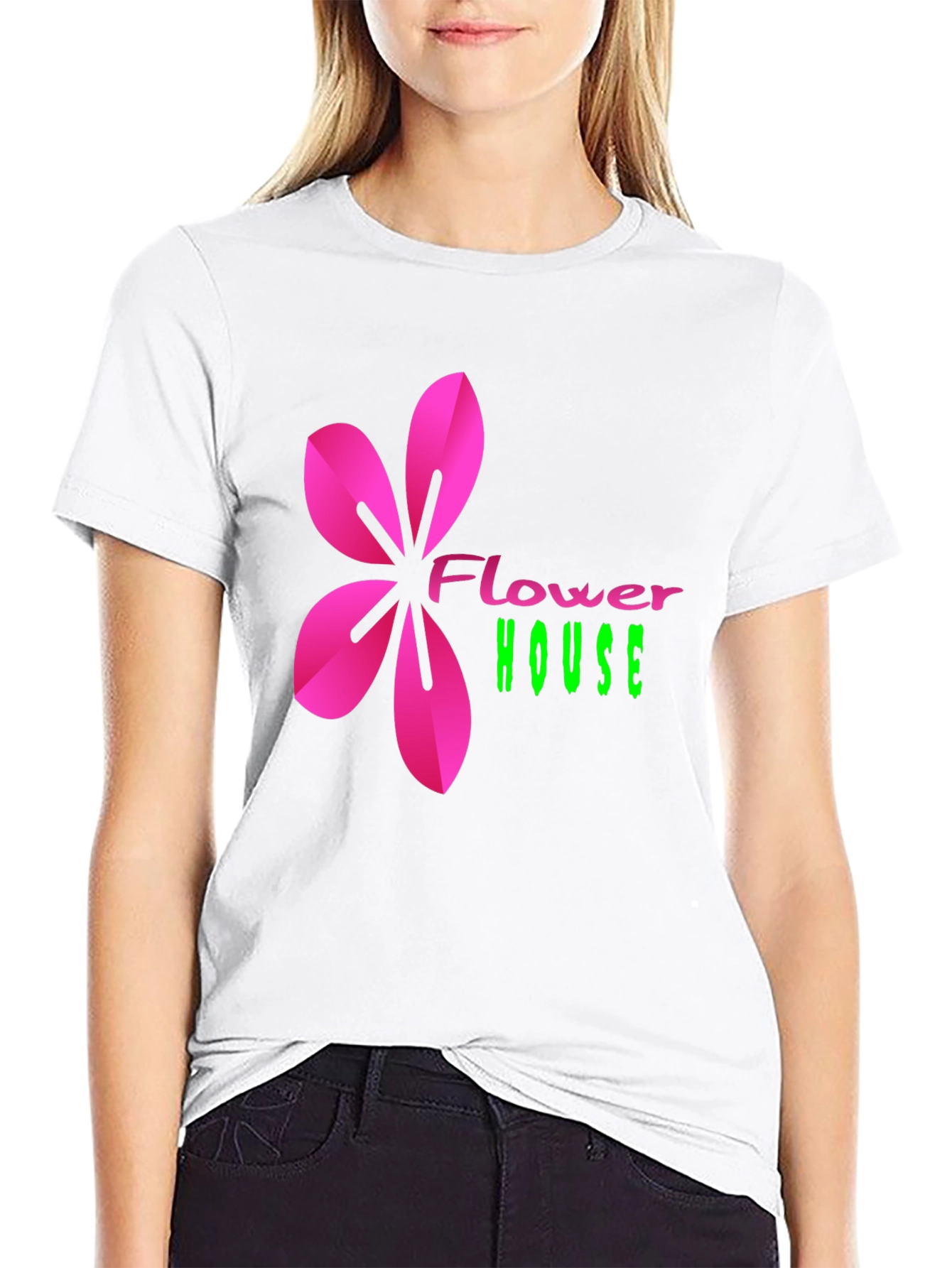 Flower House Graphic Print Tee - Casual Black T-Shirt