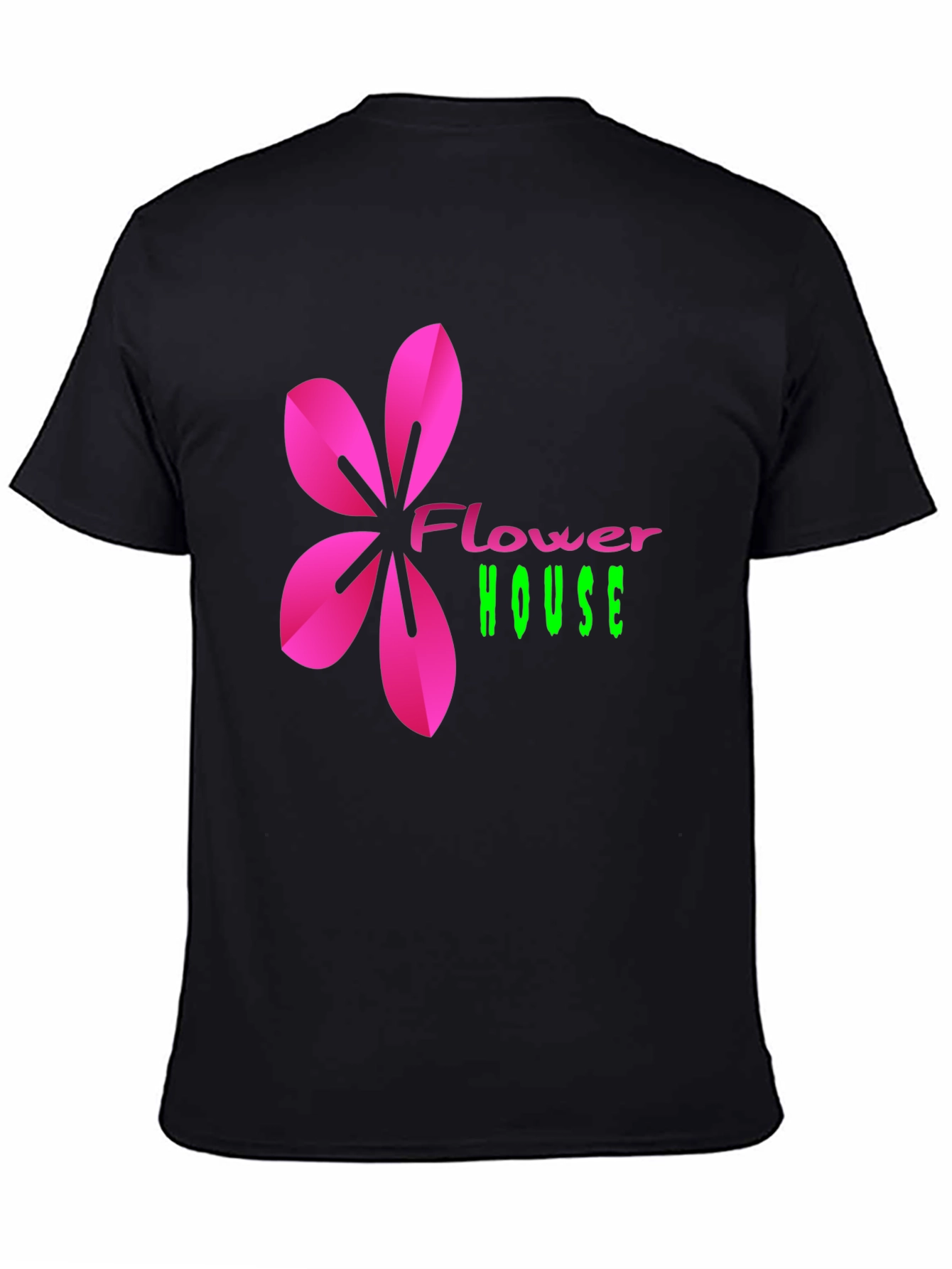 Flower House Graphic Print Tee - Casual Black T-Shirt
