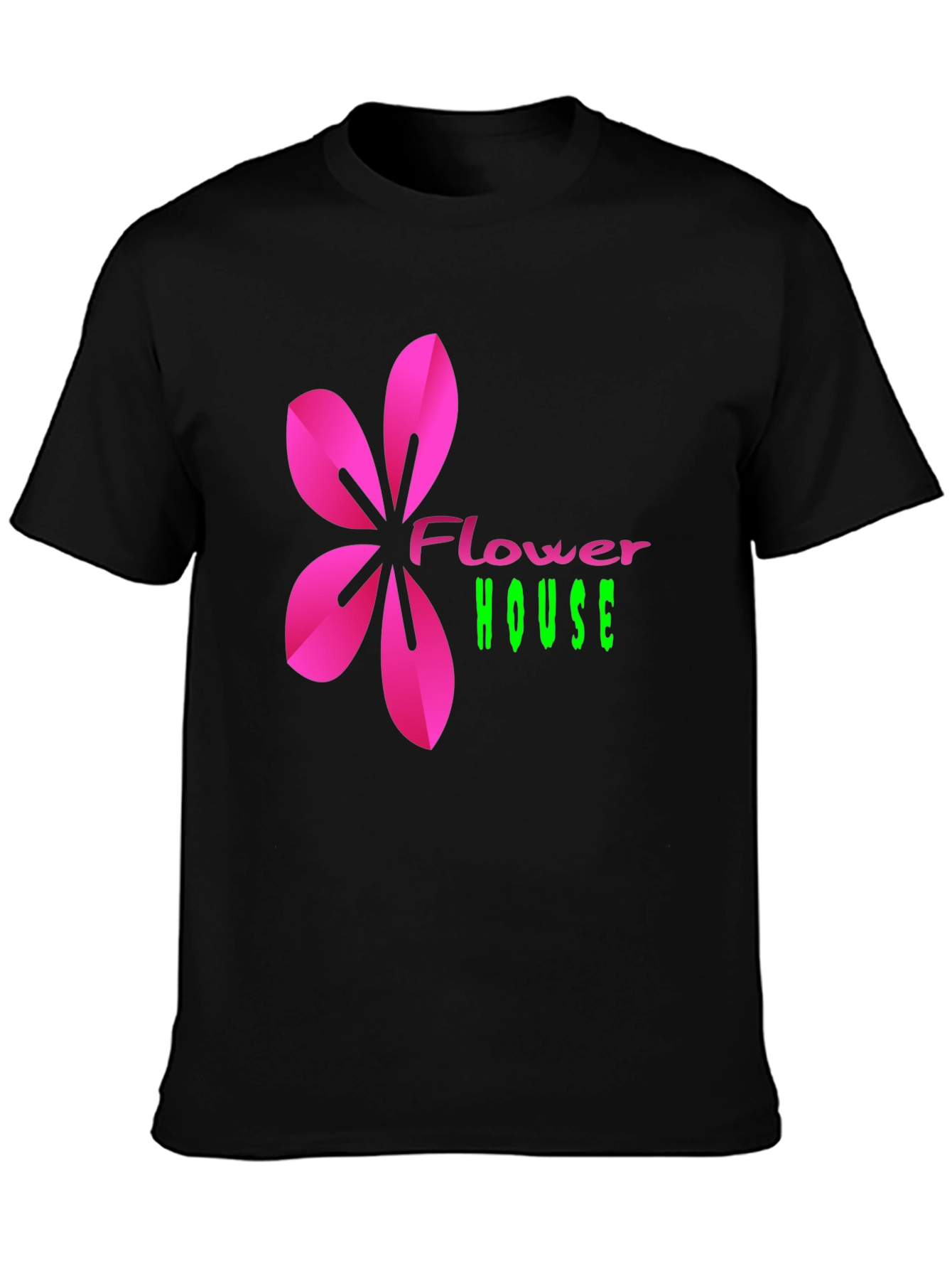 Flower House Graphic Print Tee - Casual Black T-Shirt