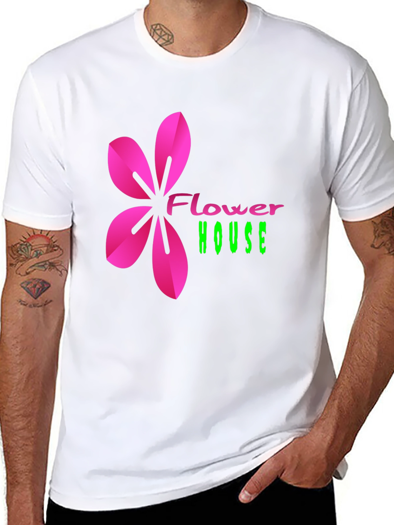 Flower House Graphic Print Tee - Casual Black T-Shirt