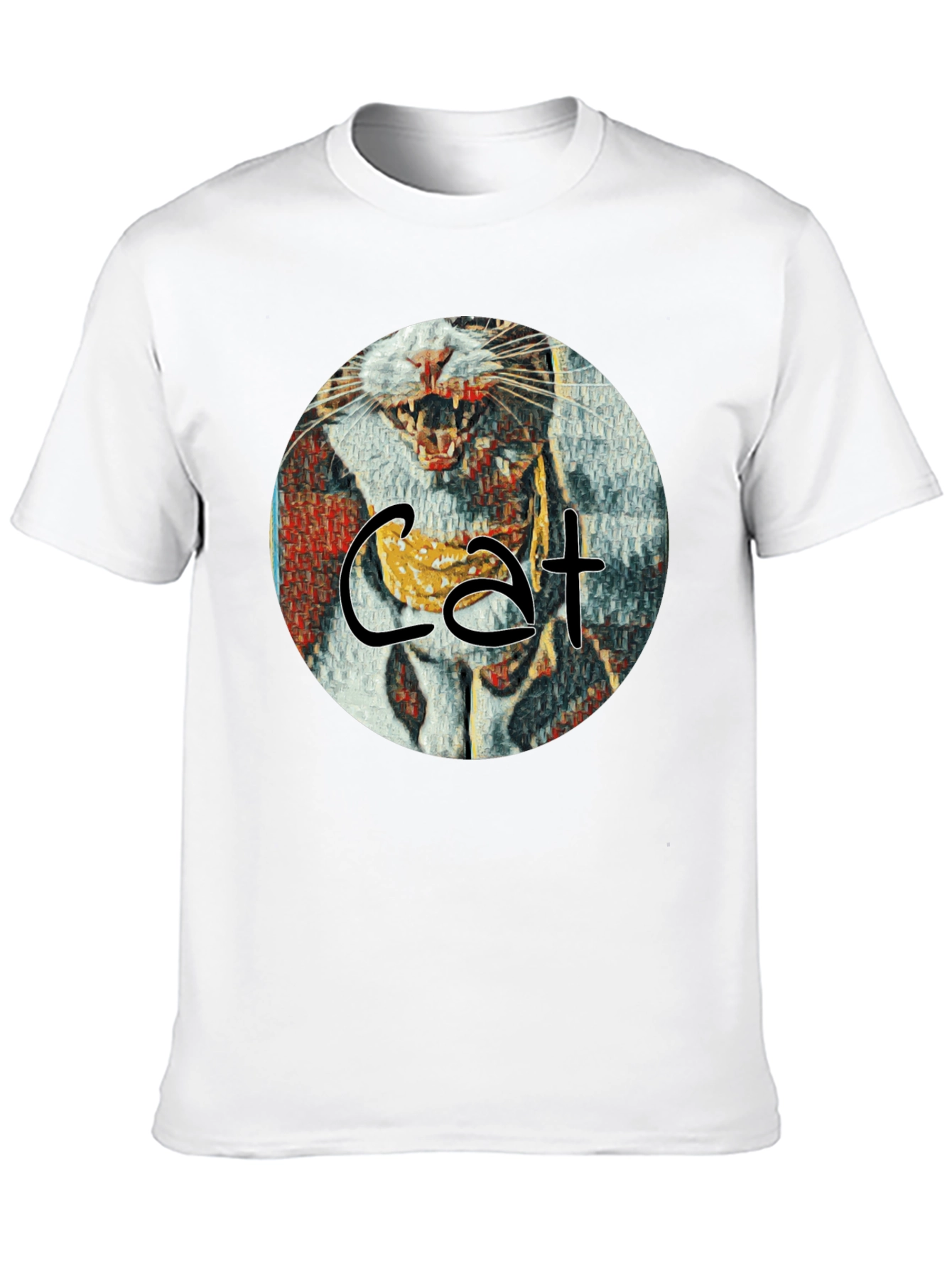 Cat Art Graphic T-Shirt - Round Design