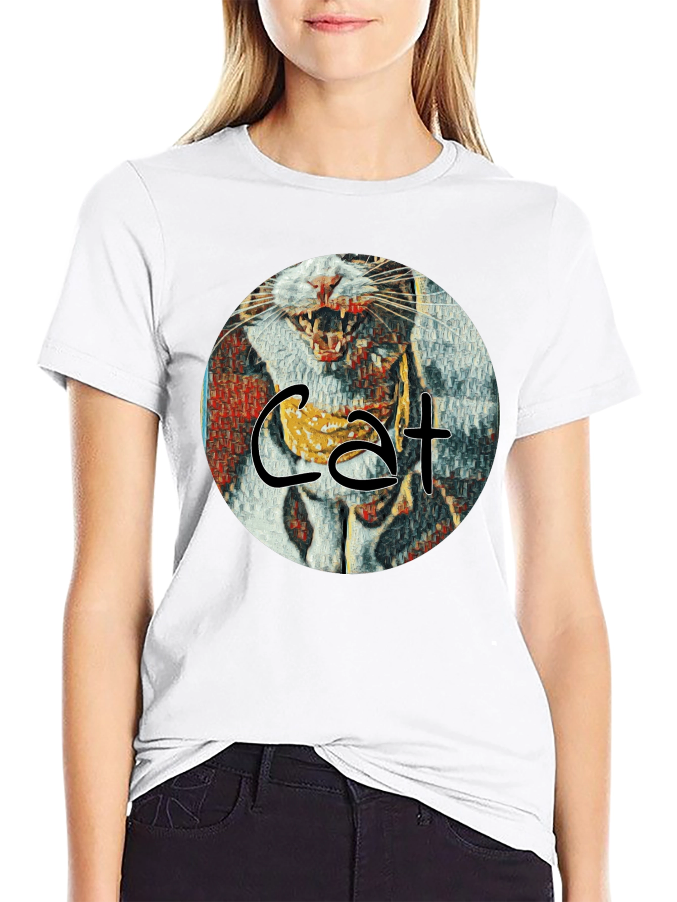 Cat Art Graphic T-Shirt - Round Design
