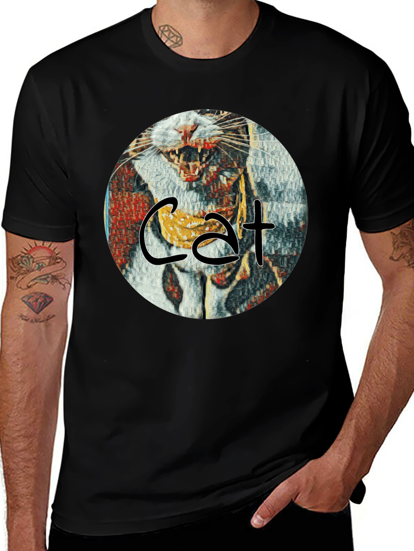 Cat Art Graphic T-Shirt - Round Design