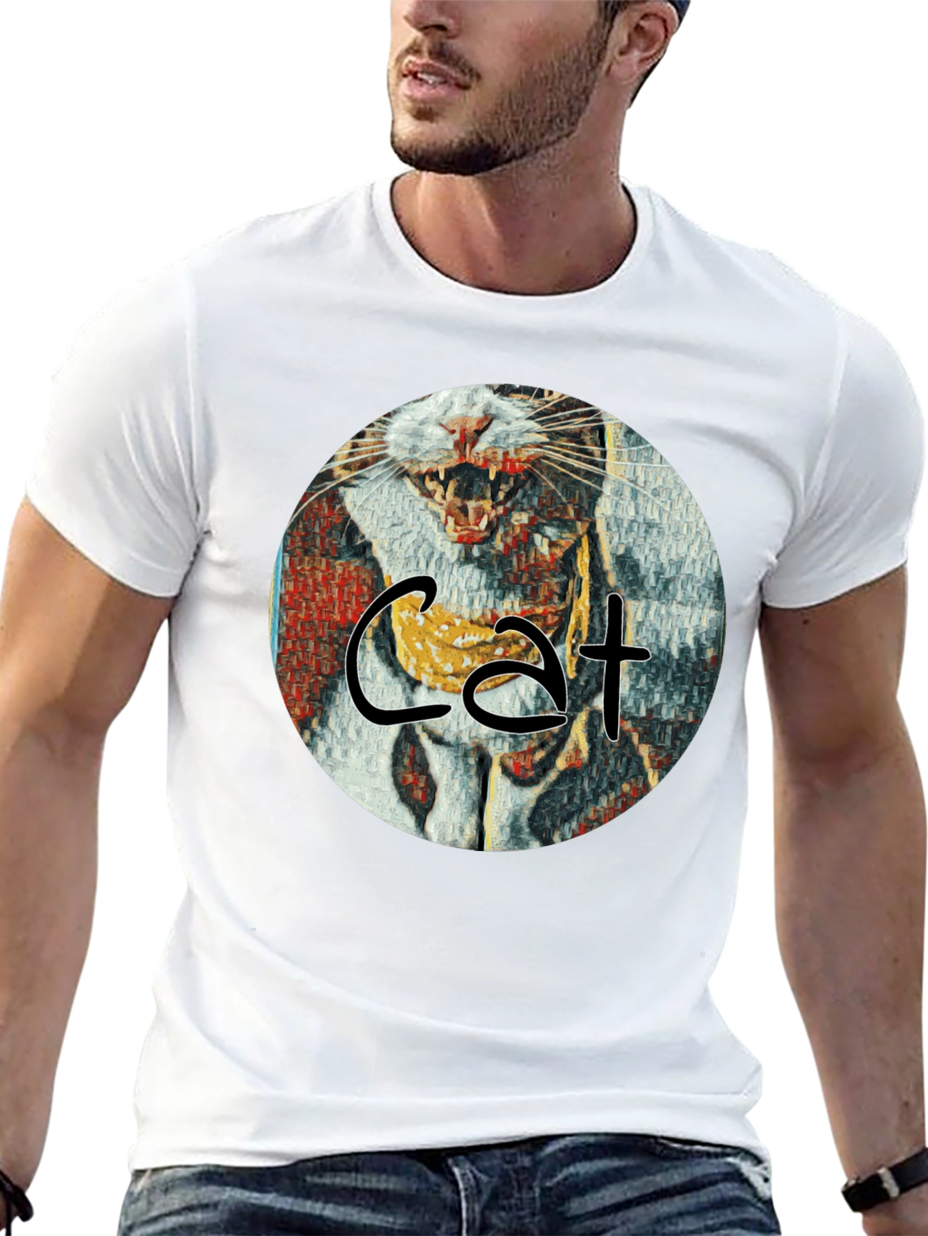 Cat Art Graphic T-Shirt - Round Design