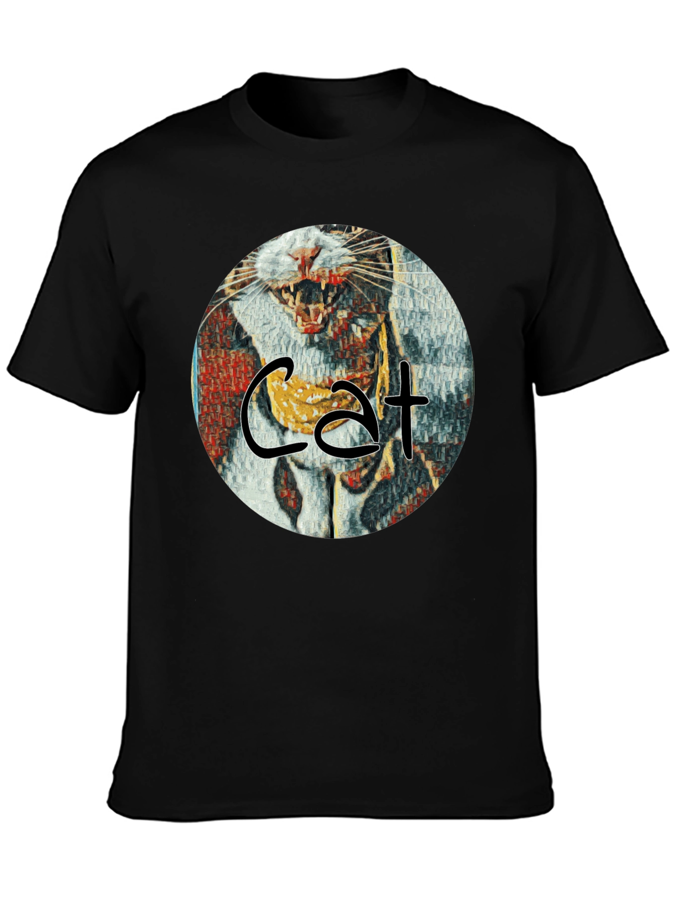 Cat Art Graphic T-Shirt - Round Design