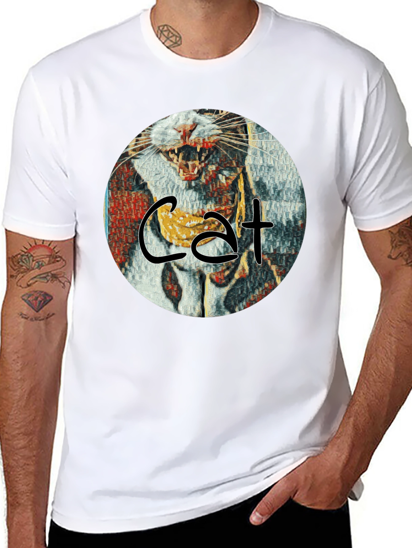 Cat Art Graphic T-Shirt - Round Design