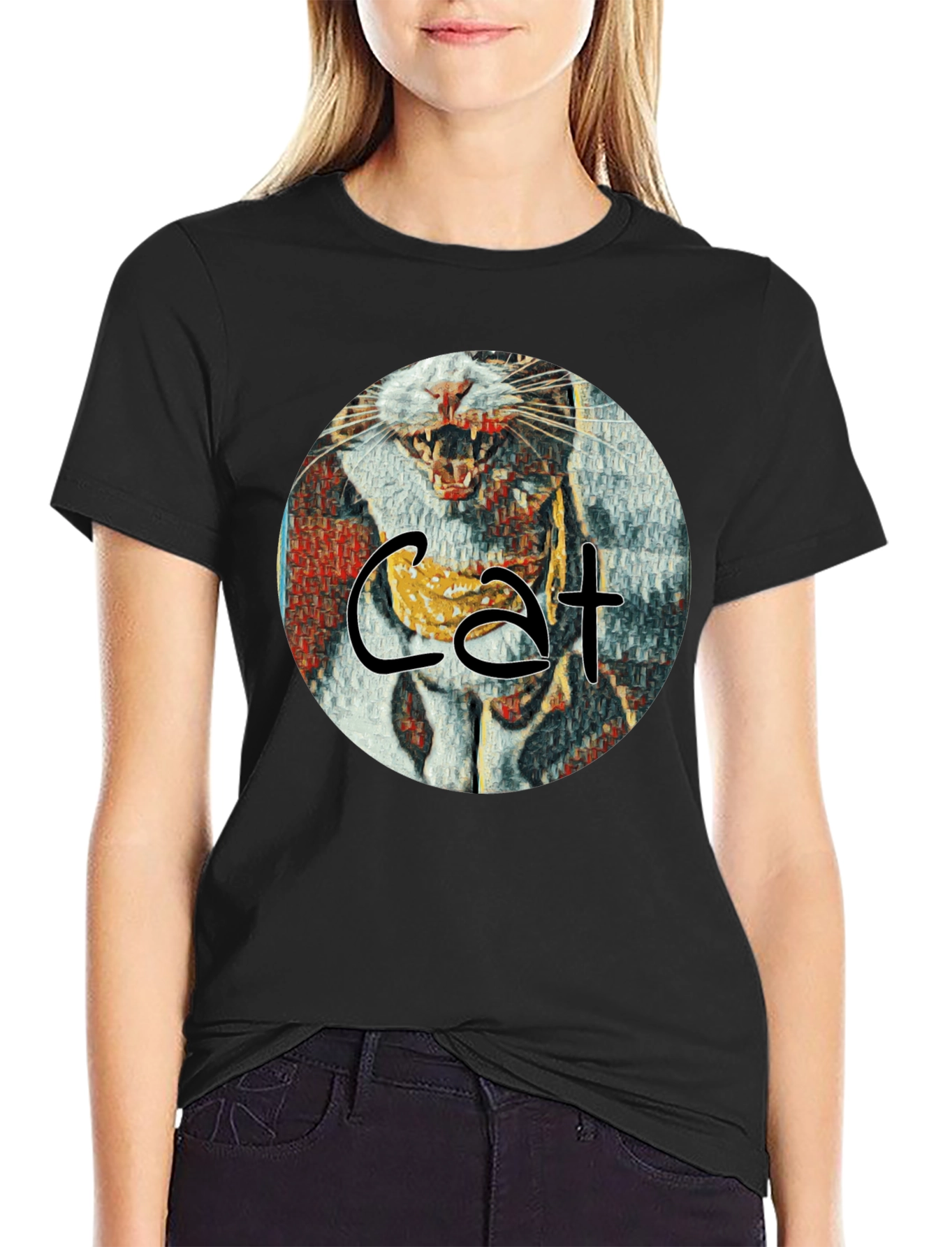 Cat Art Graphic T-Shirt - Round Design