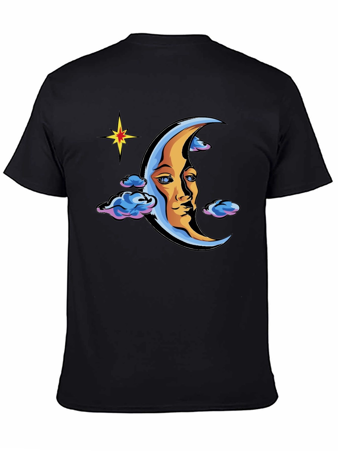 Celestial Moon Face Graphic Tee - Black