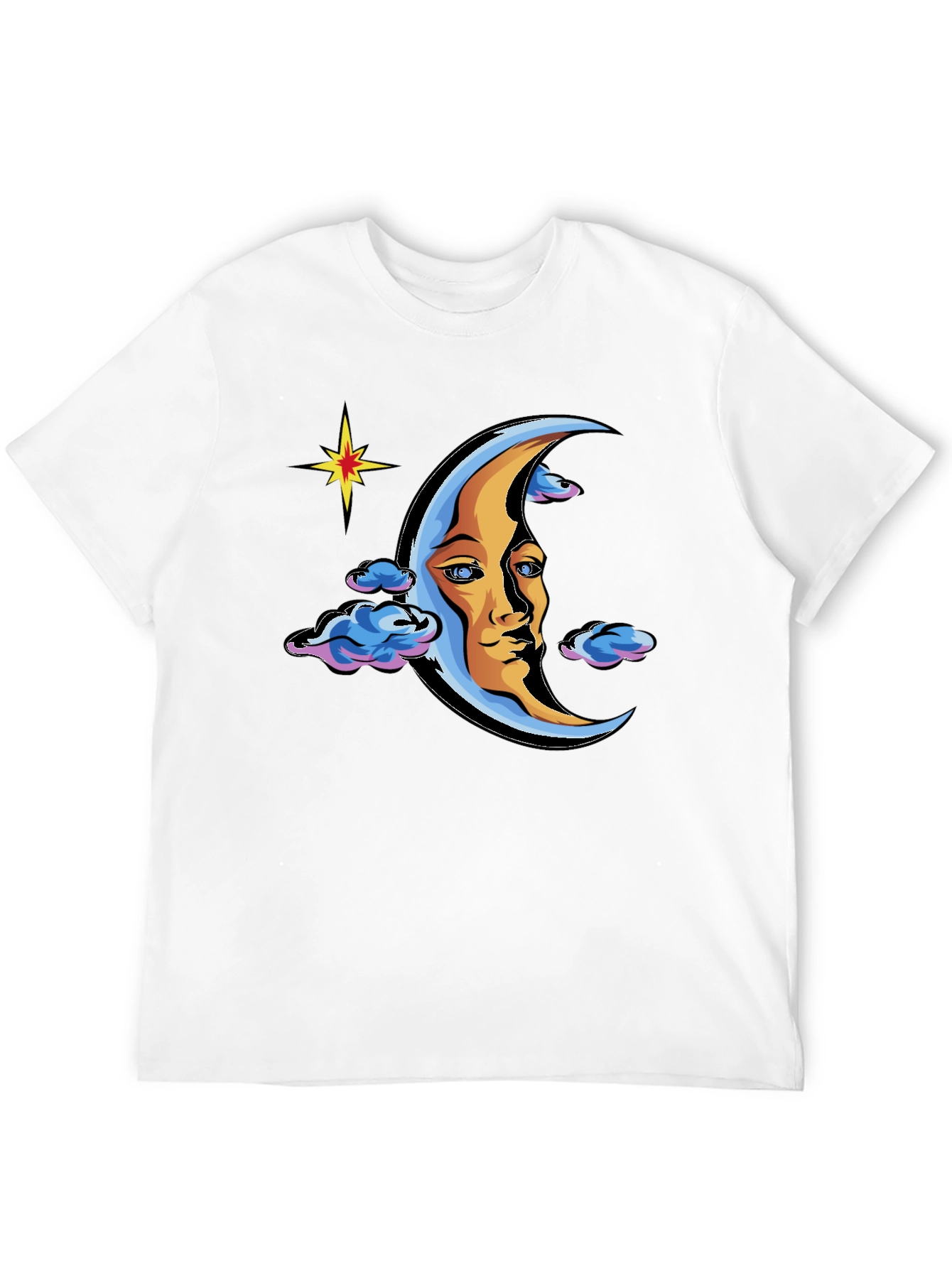 Celestial Moon Face Graphic Tee - Black