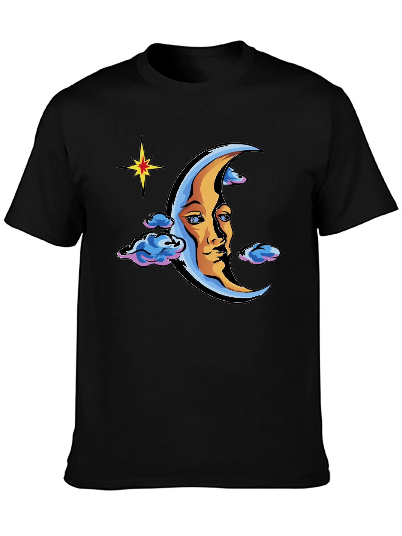 Celestial Moon Face Graphic Tee - Black