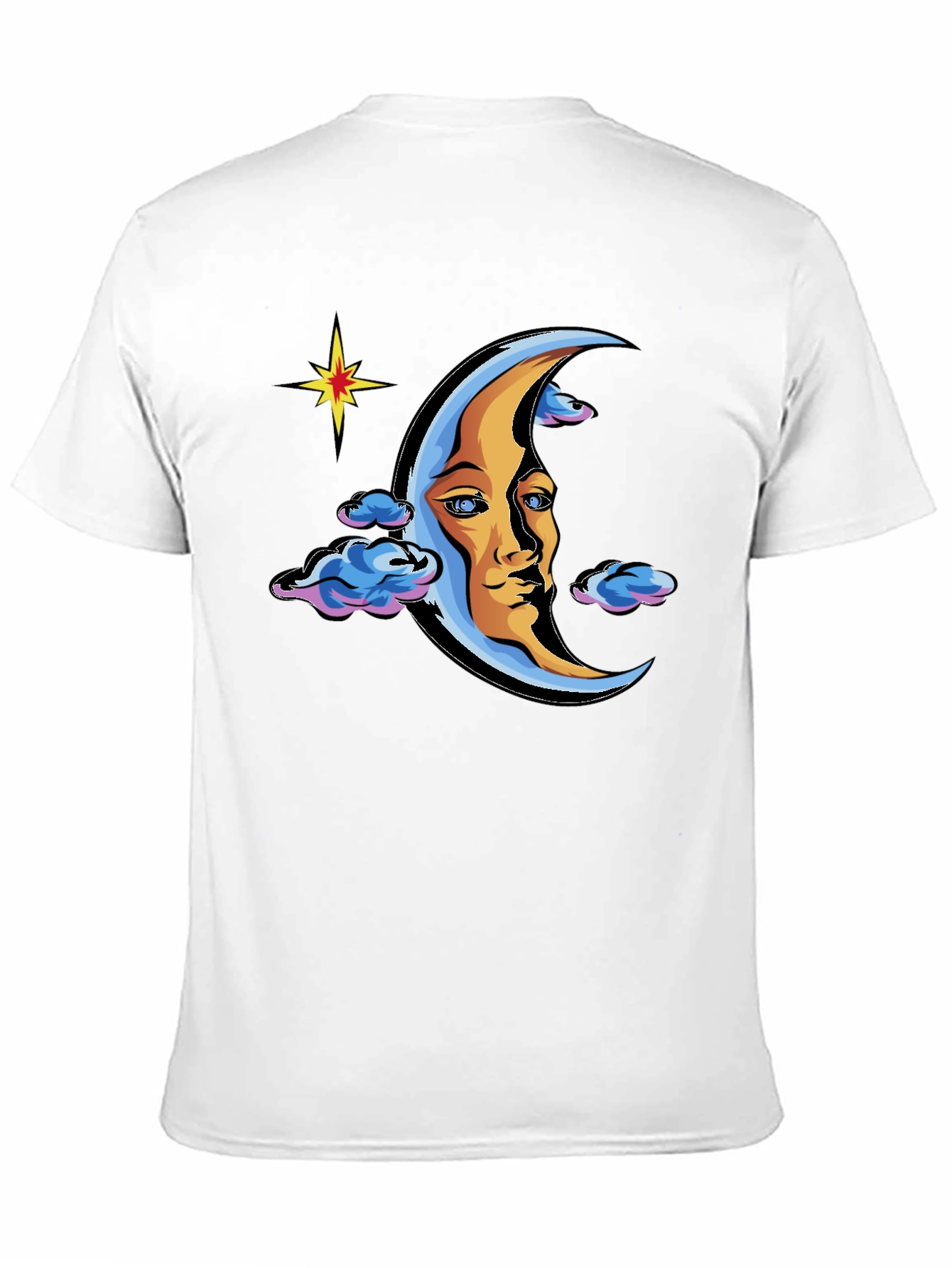 Celestial Moon Face Graphic Tee - Black