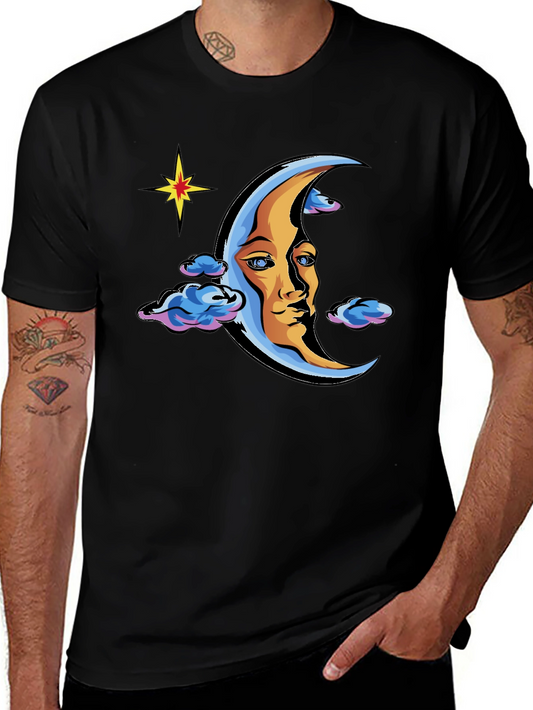 Celestial Moon Face Graphic Tee - Black