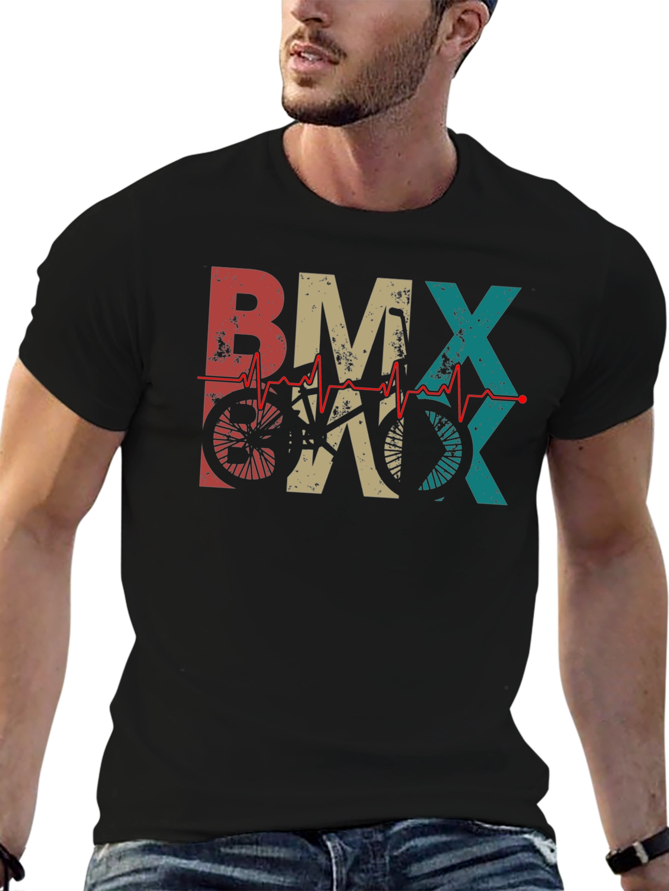 Retro BMX Heartbeat T-Shirt - Black