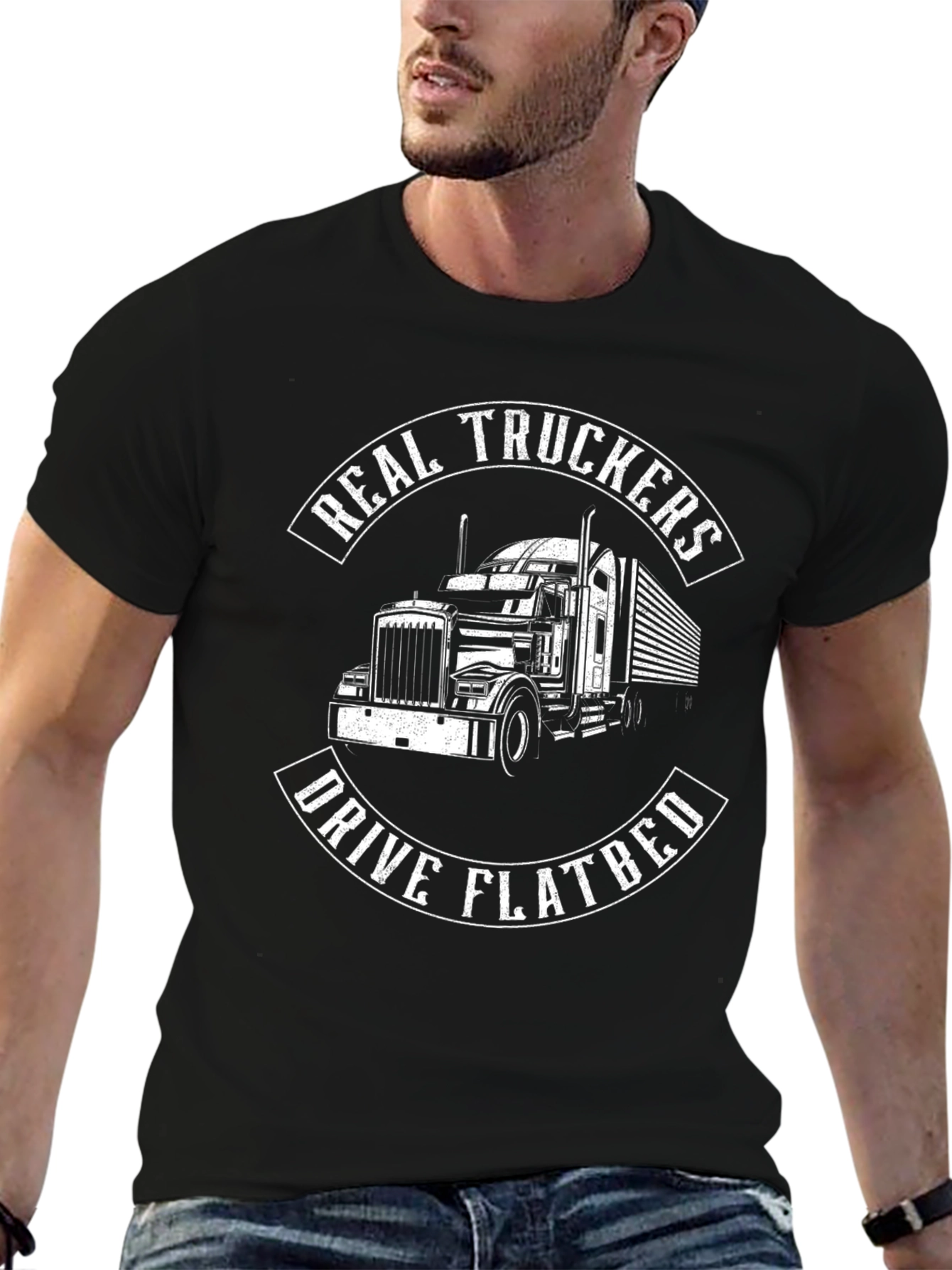 Real Truckers Drive Flatbed Black T-Shirt