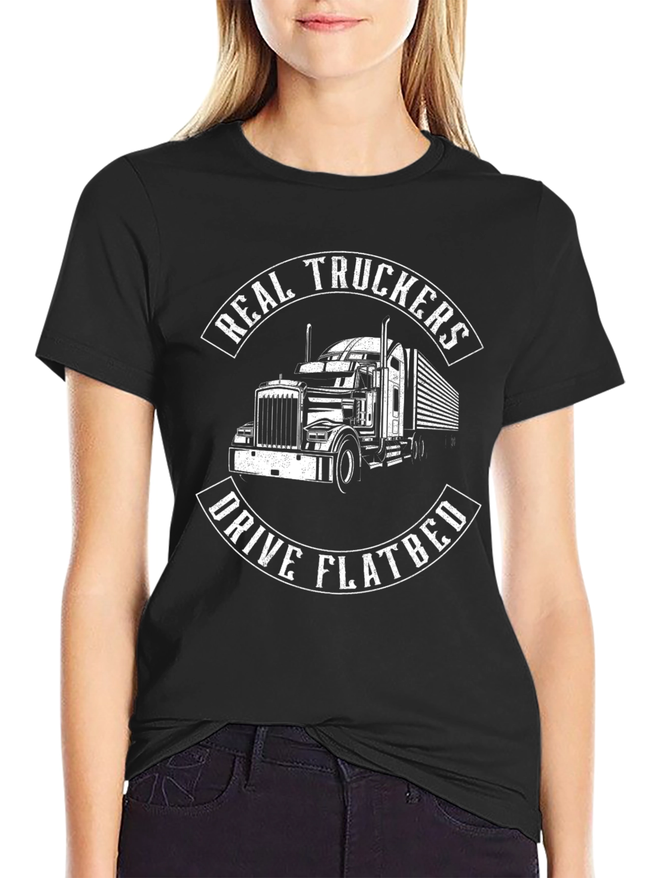 Real Truckers Drive Flatbed Black T-Shirt