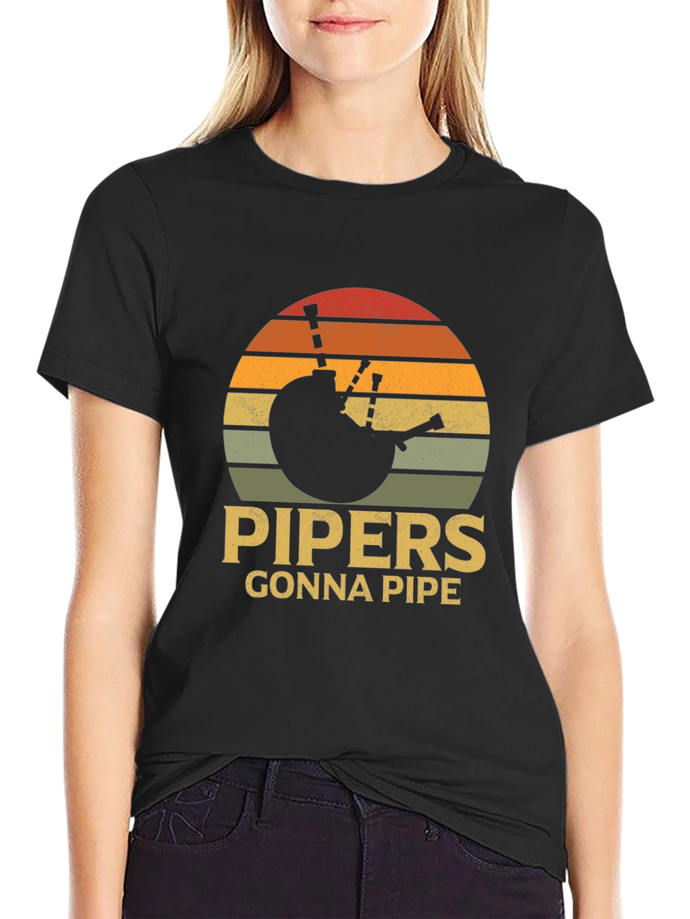 Pipers Gonna Pipe T-Shirt - Retro Sunset Bagpipes