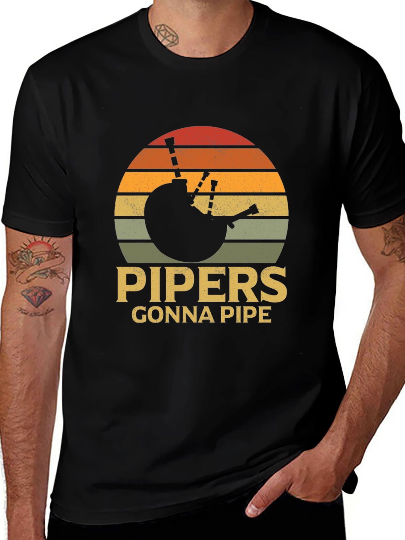 Pipers Gonna Pipe T-Shirt - Retro Sunset Bagpipes