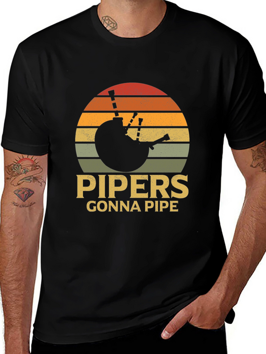 Pipers Gonna Pipe T-Shirt - Retro Sunset Bagpipes