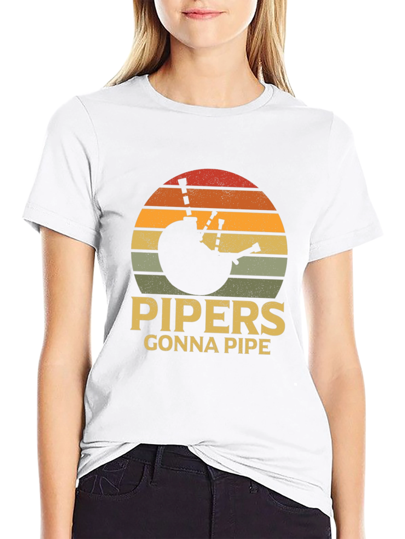 Pipers Gonna Pipe T-Shirt - Retro Sunset Bagpipes