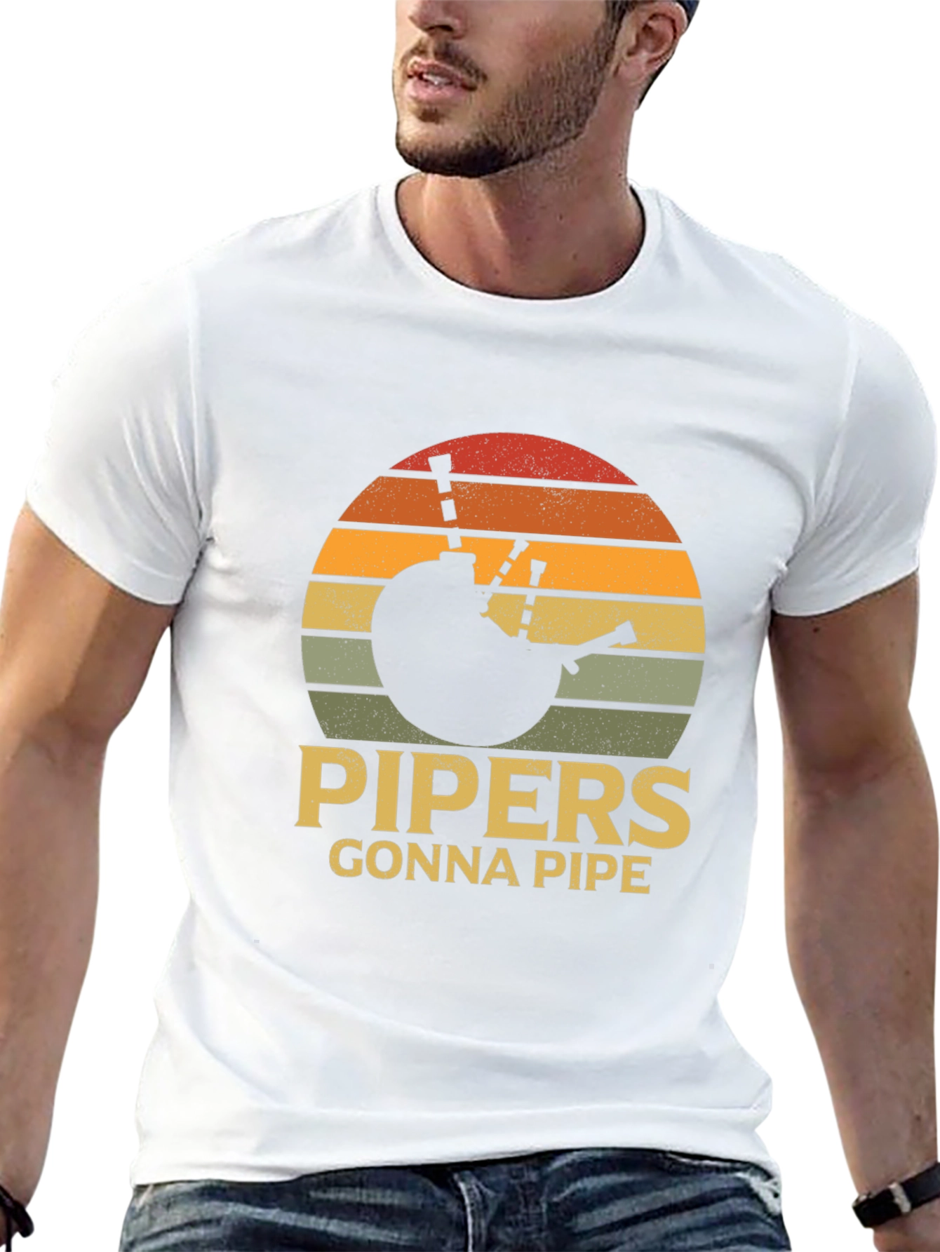 Pipers Gonna Pipe T-Shirt - Retro Sunset Bagpipes