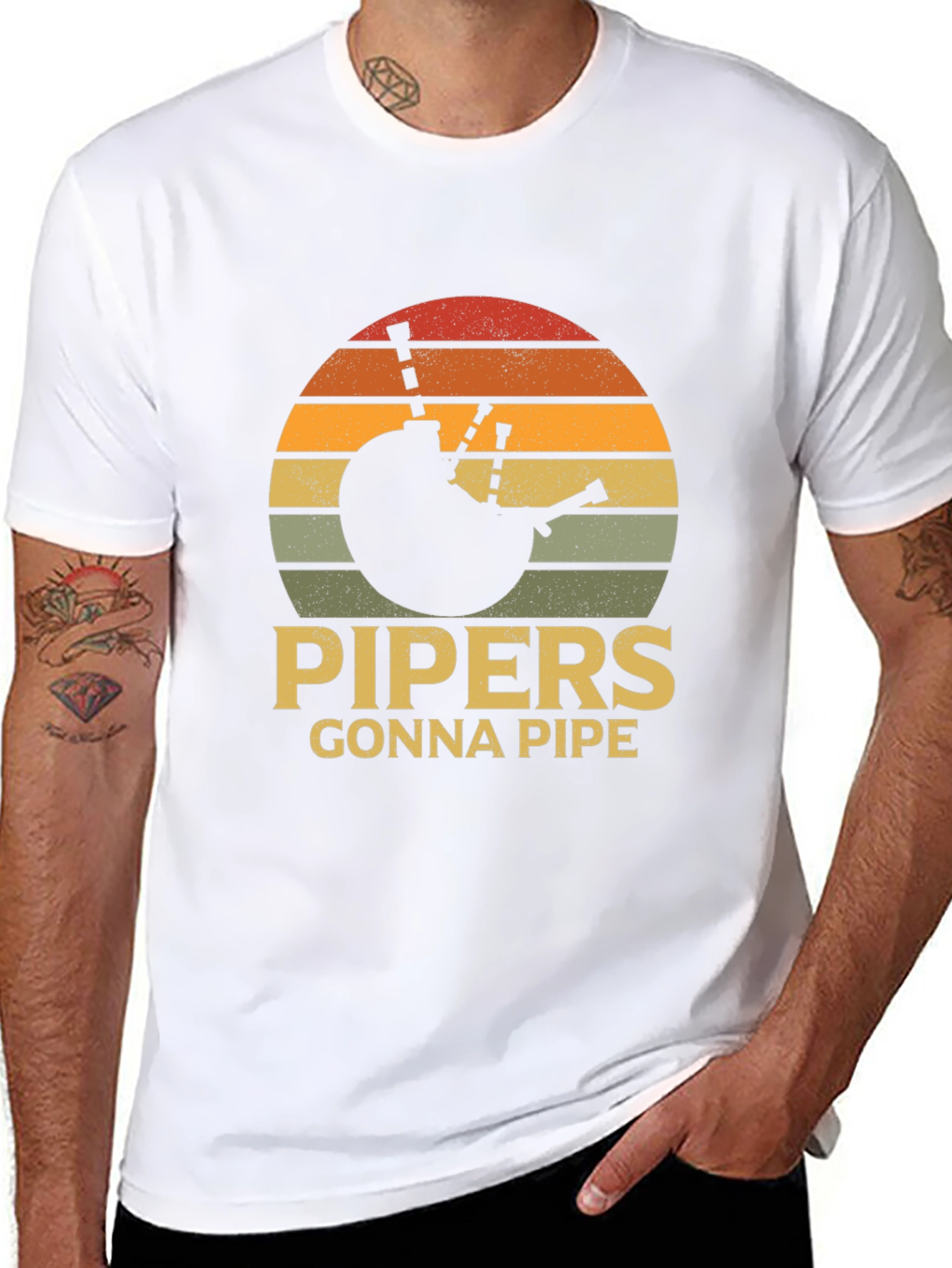 Pipers Gonna Pipe T-Shirt - Retro Sunset Bagpipes