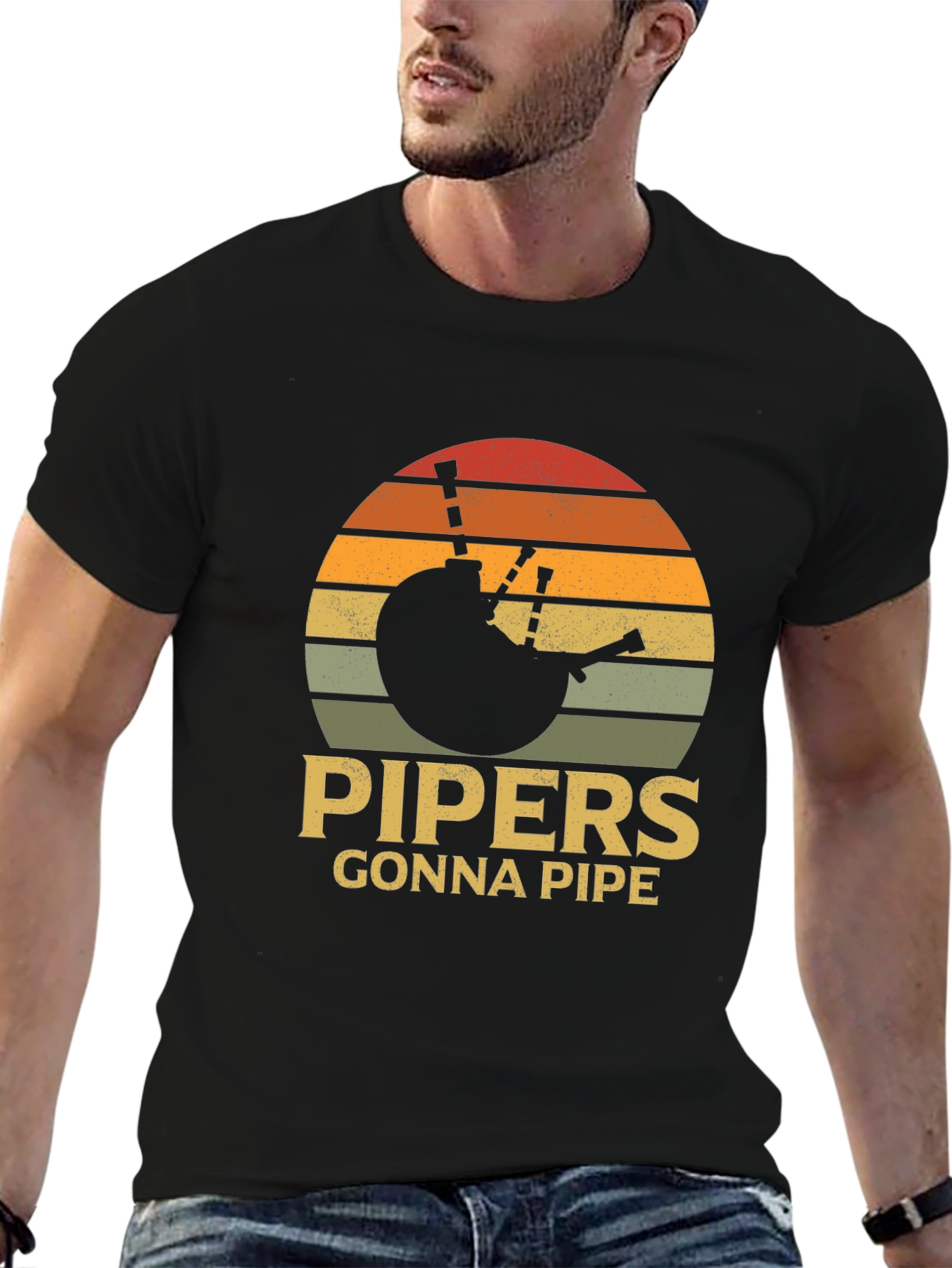 Pipers Gonna Pipe T-Shirt - Retro Sunset Bagpipes