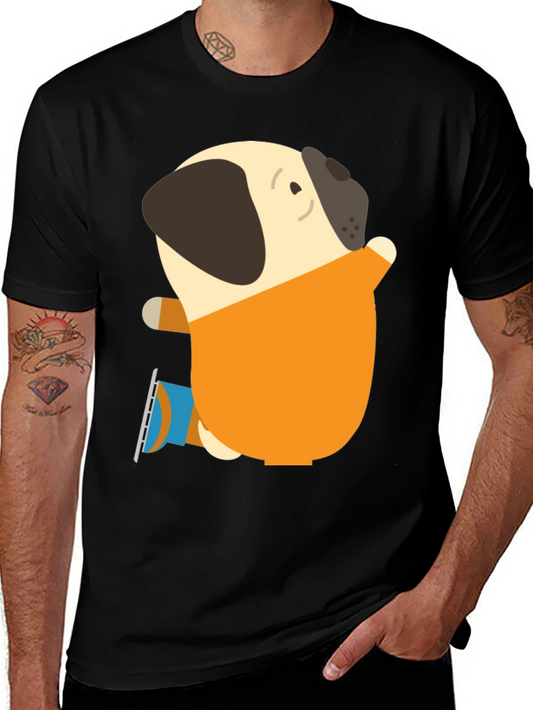 Pug on Ice Skates Graphic T-Shirt