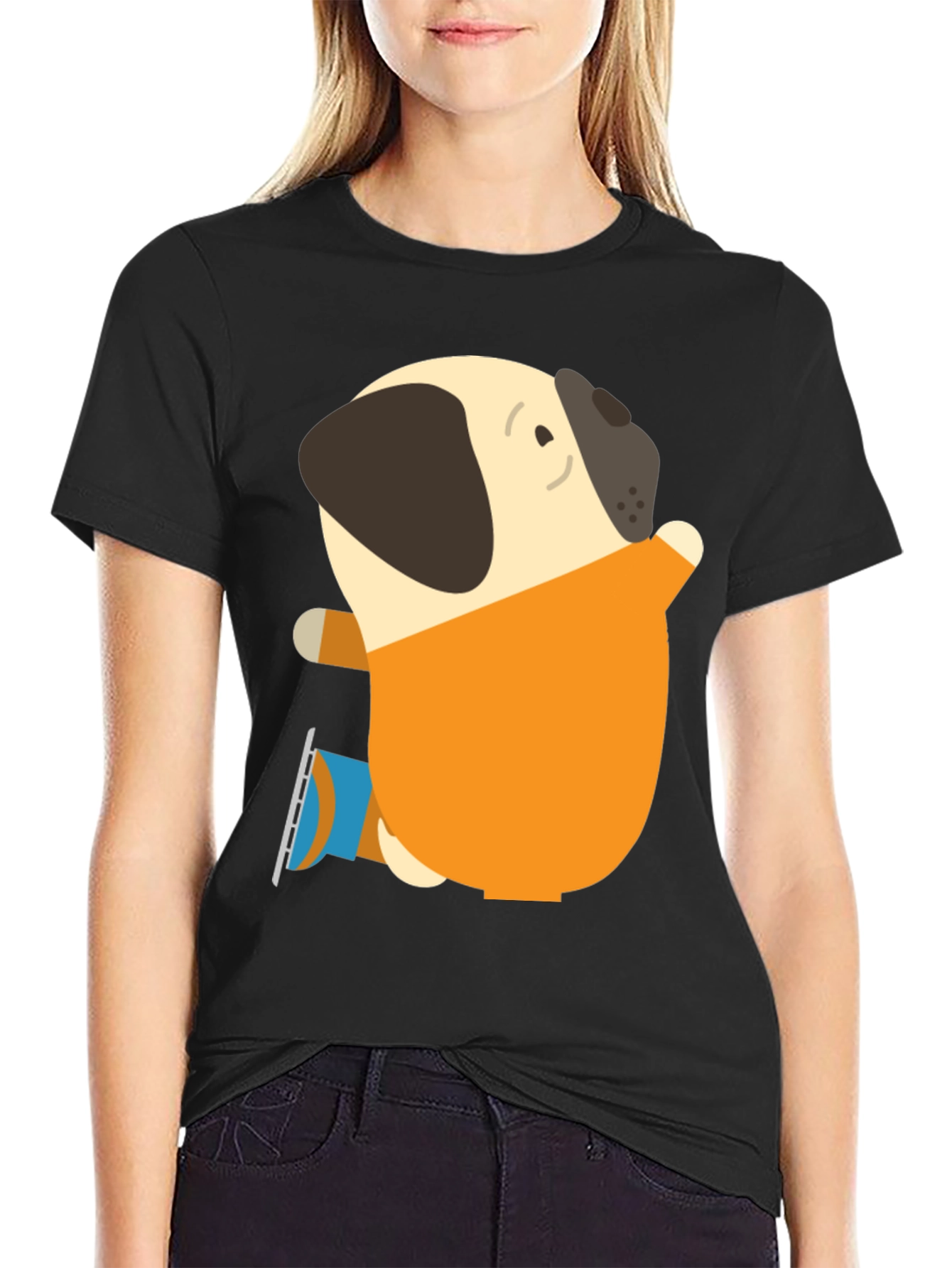 Pug on Ice Skates Graphic T-Shirt