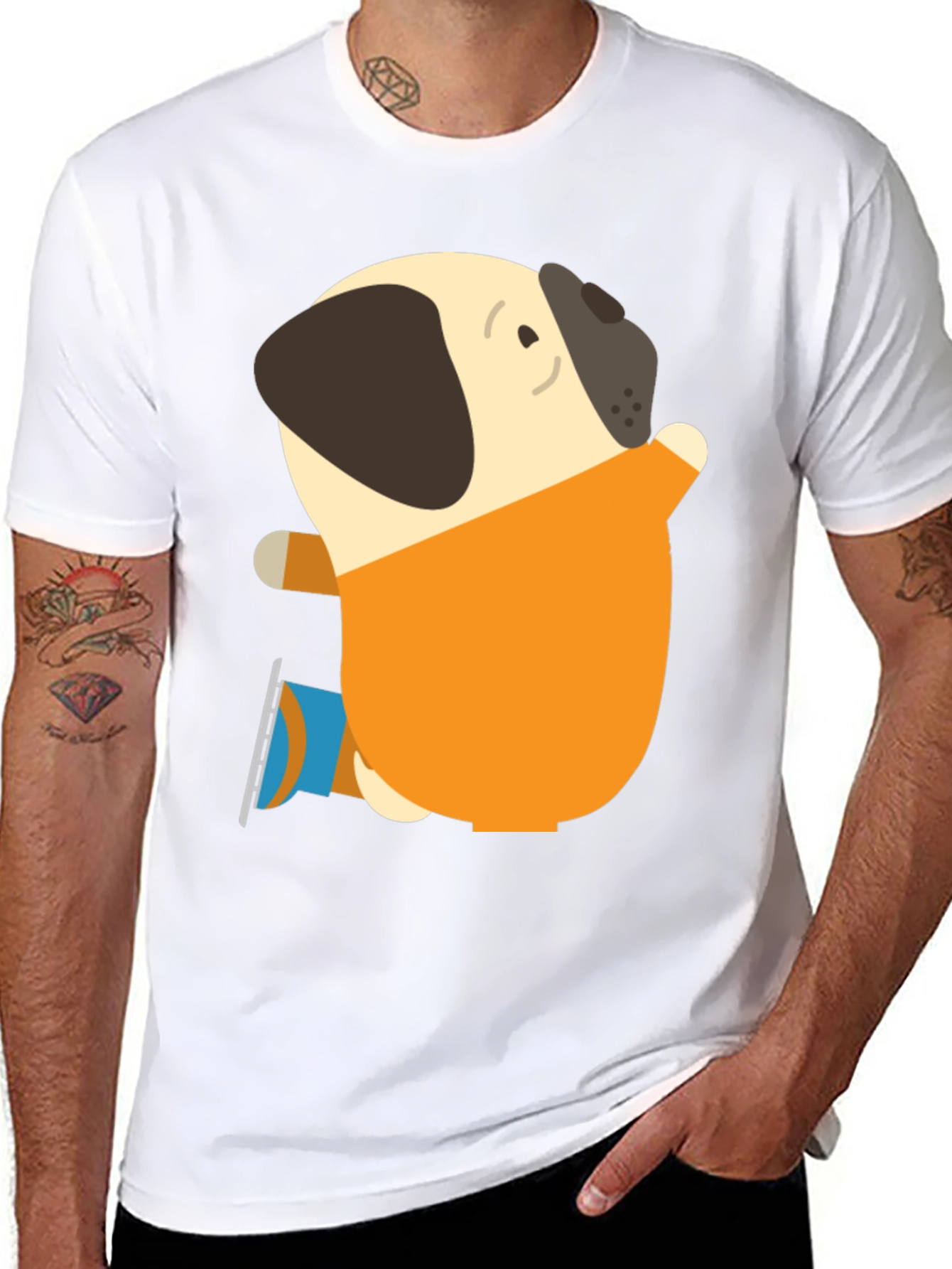 Pug on Ice Skates Graphic T-Shirt