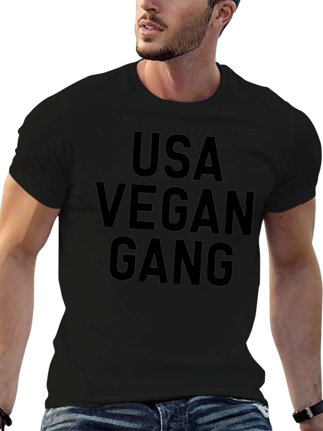 USA Vegan Gang Graphic Tee - Black Cotton