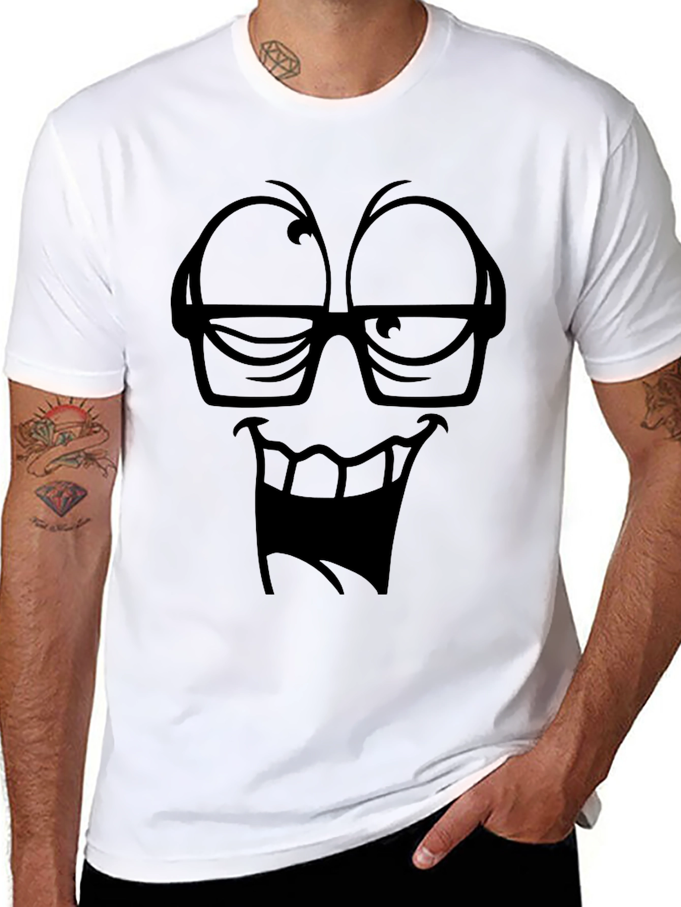 Funny Face Black T-Shirt Cartoon Graphic Tee