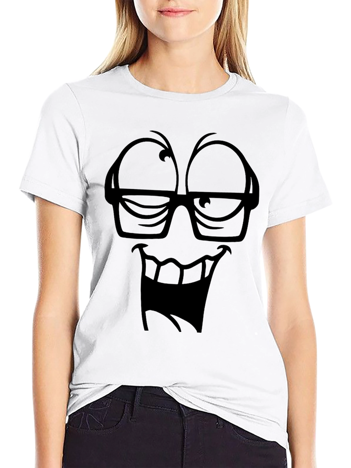 Funny Face Black T-Shirt Cartoon Graphic Tee