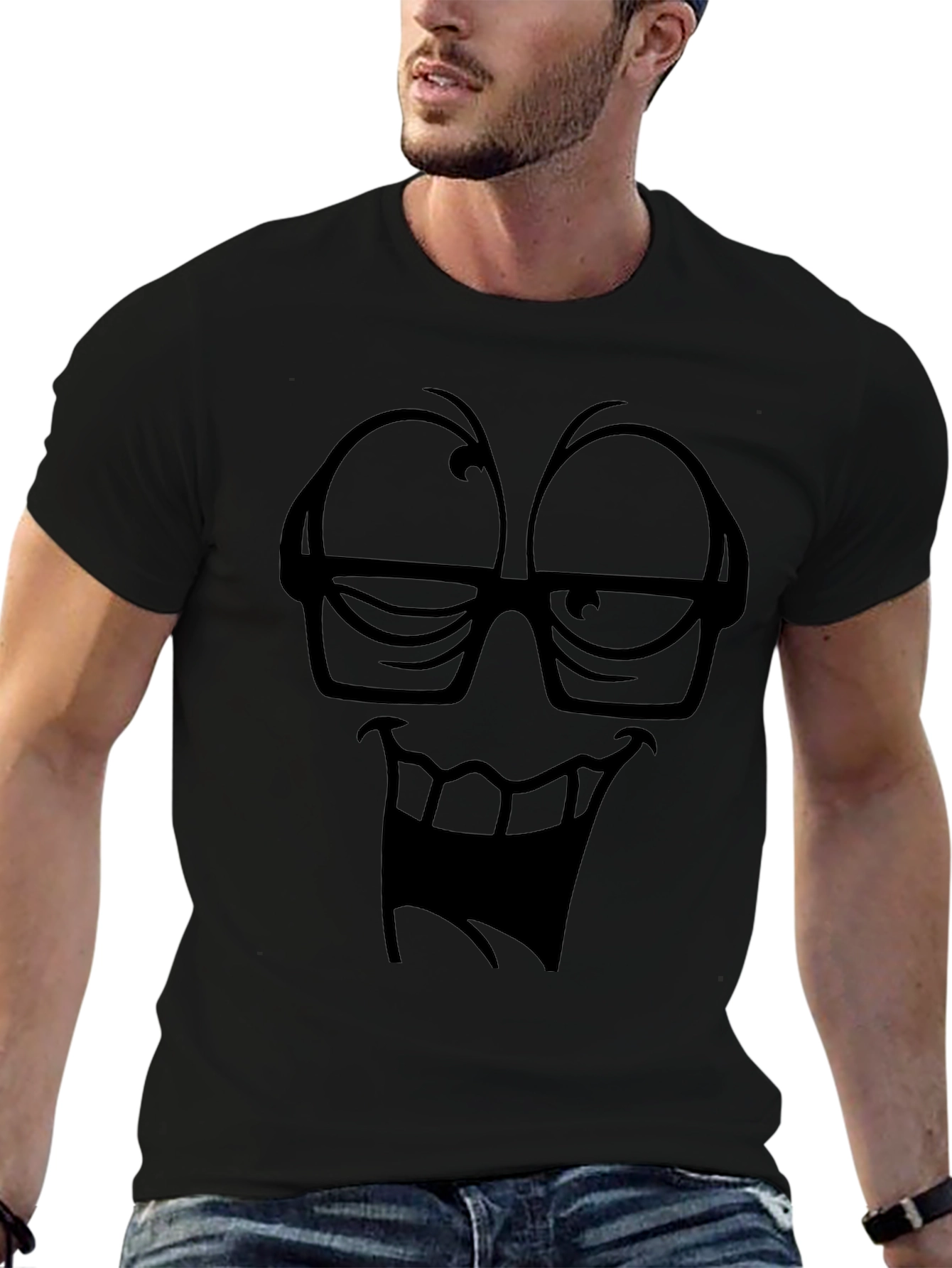 Funny Face Black T-Shirt Cartoon Graphic Tee