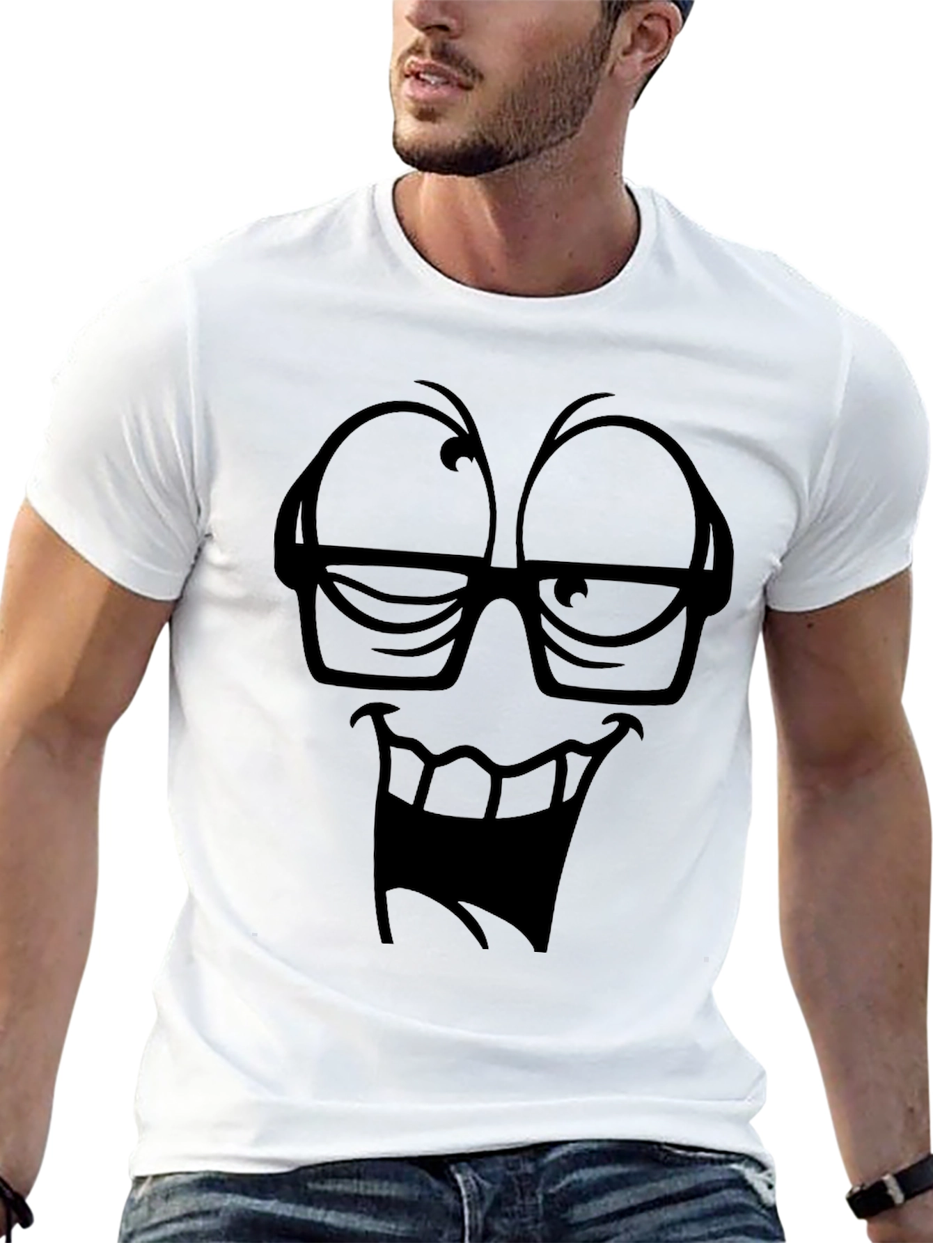 Funny Face Black T-Shirt Cartoon Graphic Tee