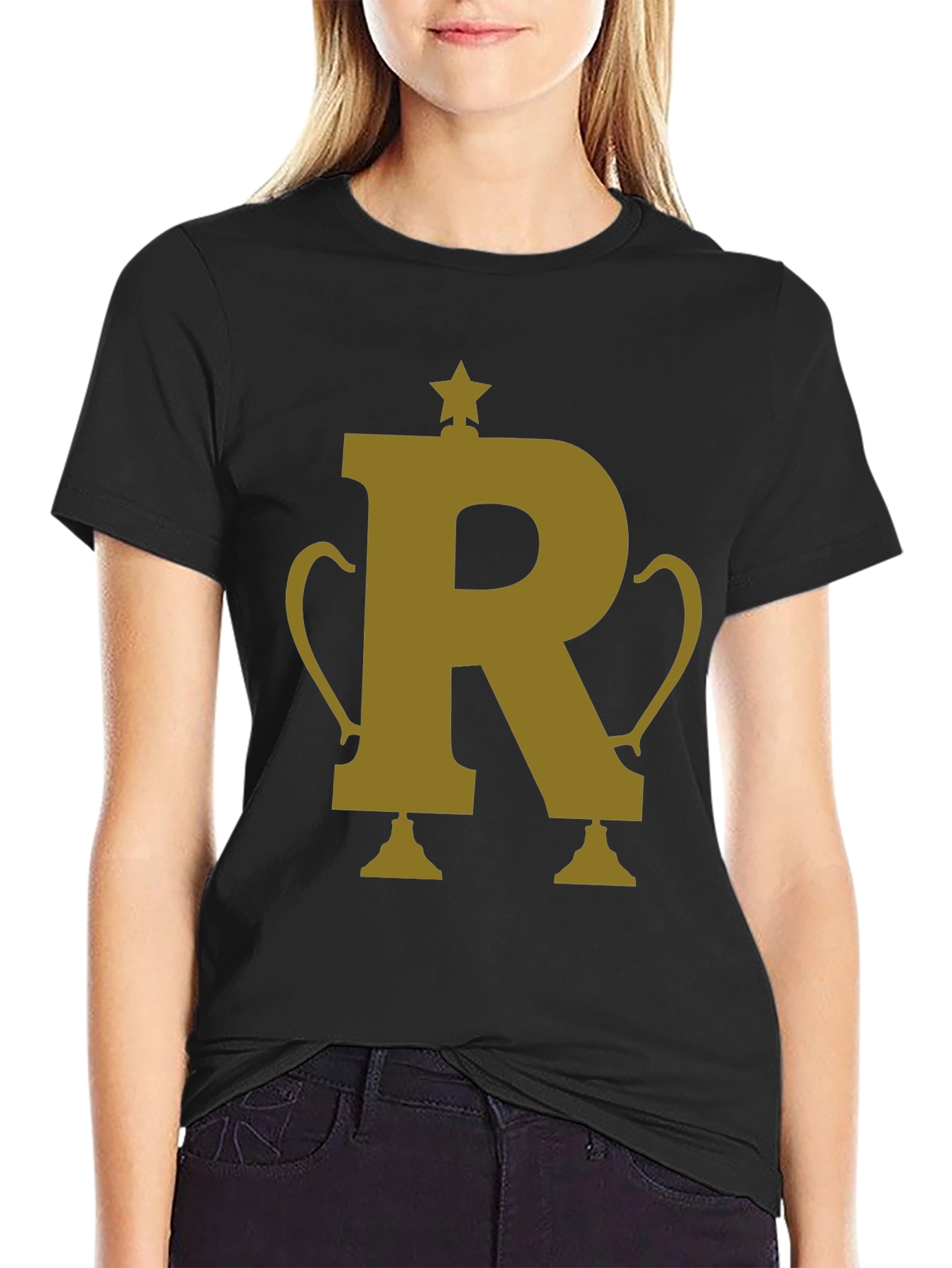 Golden R Trophy Graphic Tee - Black Cotton