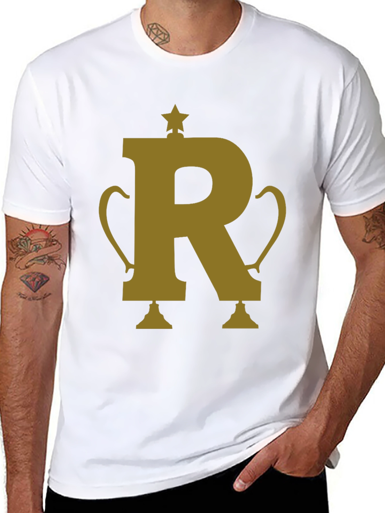 Golden R Trophy Graphic Tee - Black Cotton