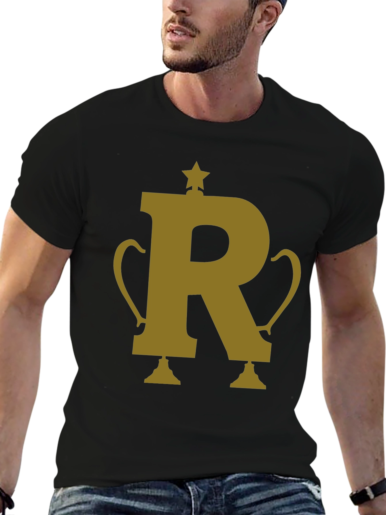 Golden R Trophy Graphic Tee - Black Cotton