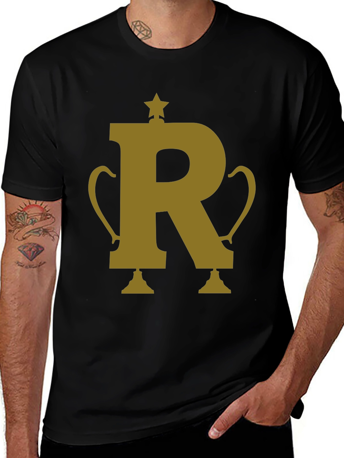 Golden R Trophy Graphic Tee - Black Cotton