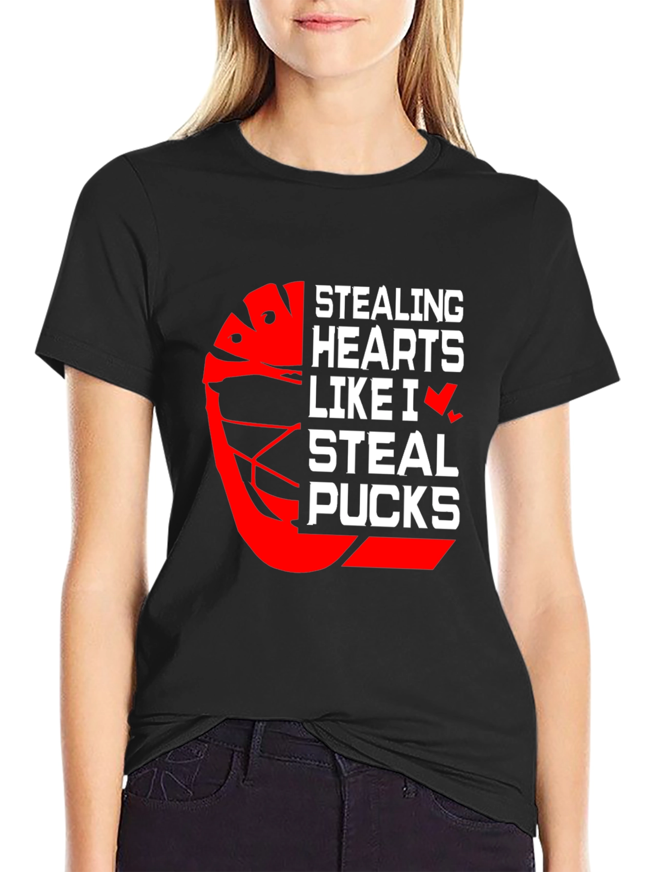 Stealing Hearts Hockey Graphic T-Shirt - Black