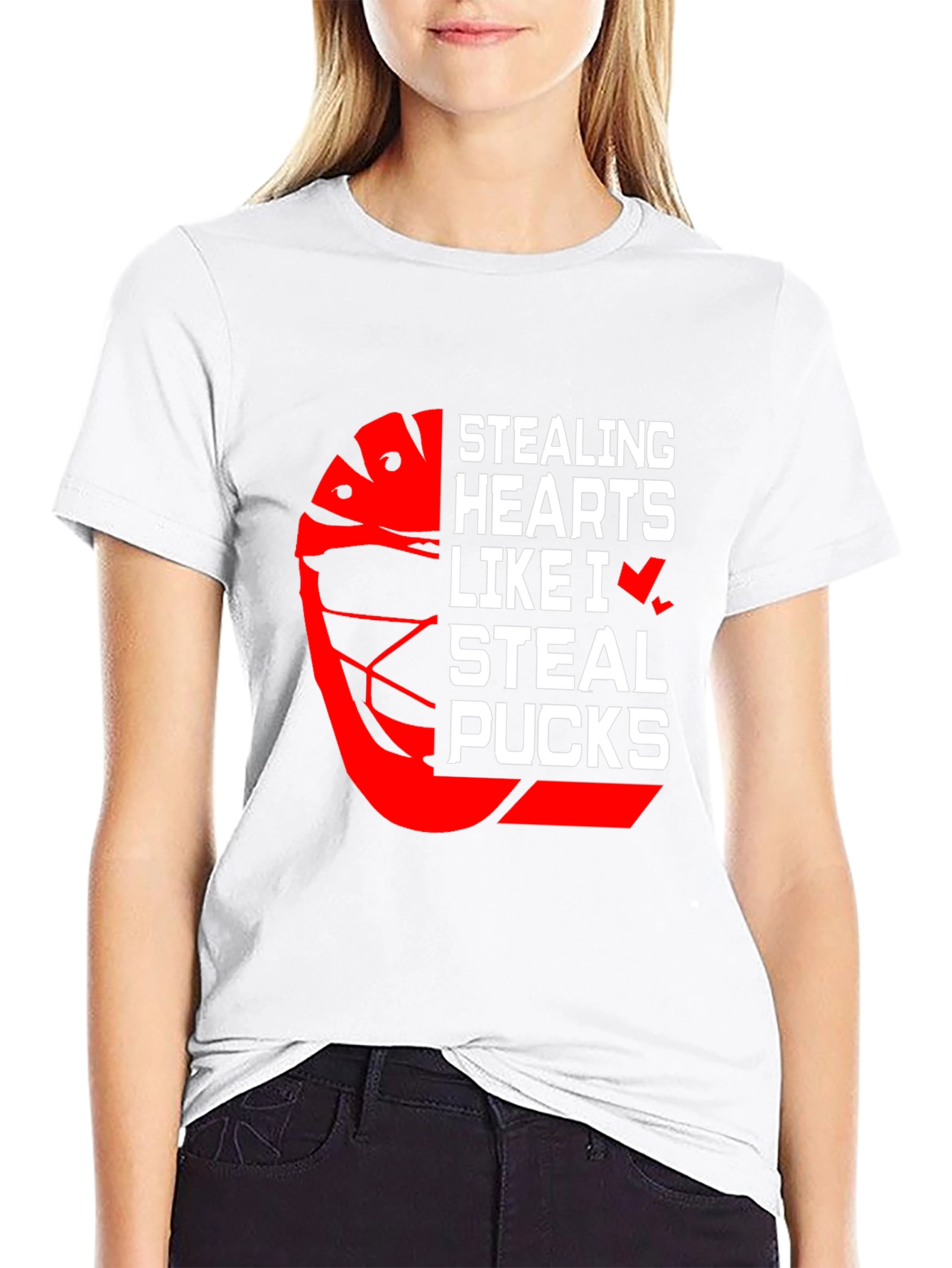 Stealing Hearts Hockey Graphic T-Shirt - Black