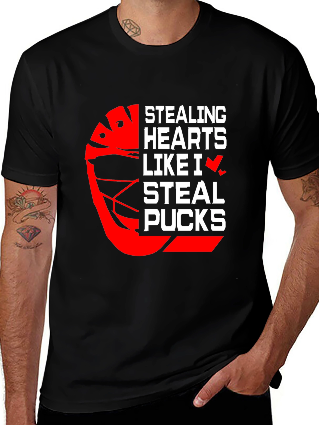 Stealing Hearts Hockey Graphic T-Shirt - Black
