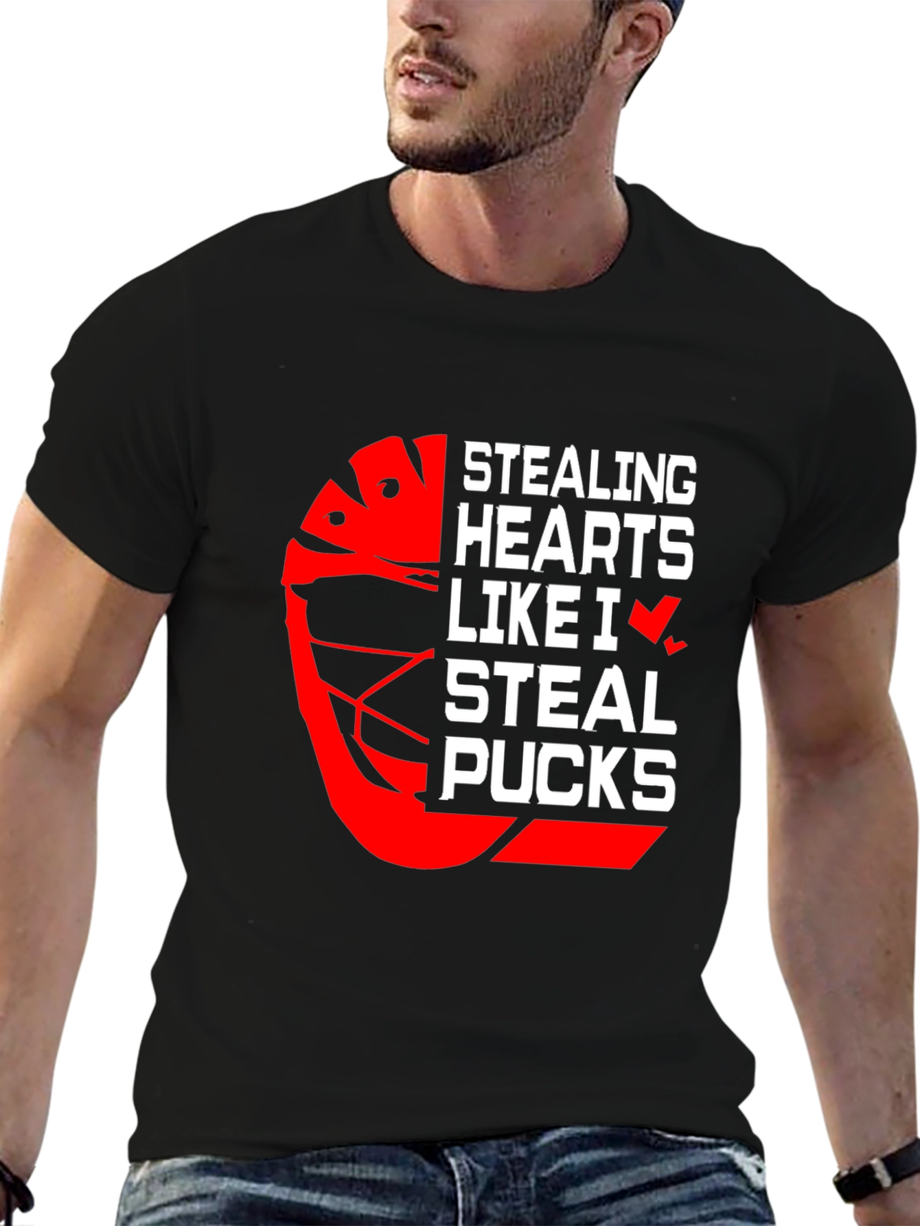 Stealing Hearts Hockey Graphic T-Shirt - Black
