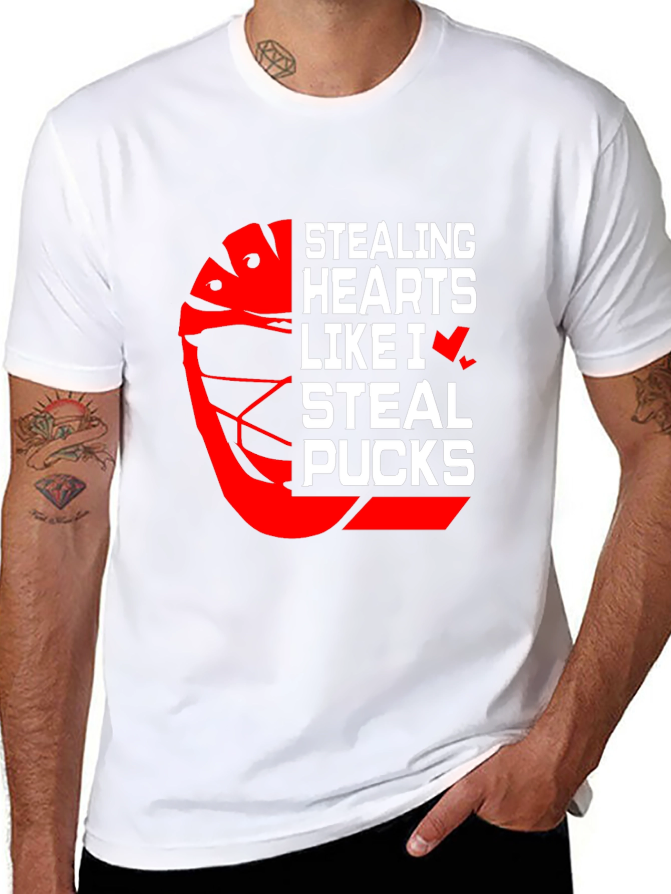 Stealing Hearts Hockey Graphic T-Shirt - Black