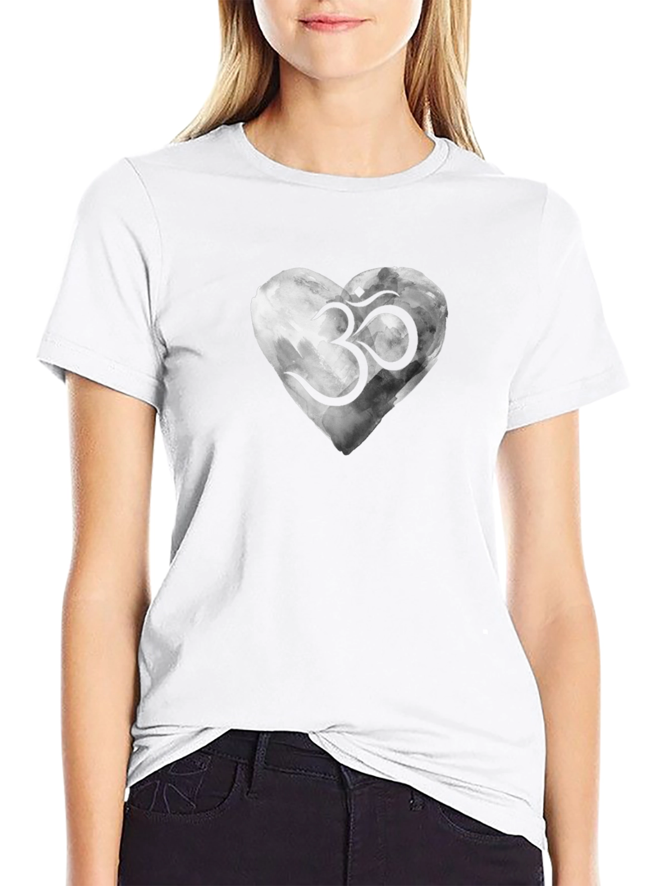 Om Heart Graphic T-Shirt - Black Casual Tee