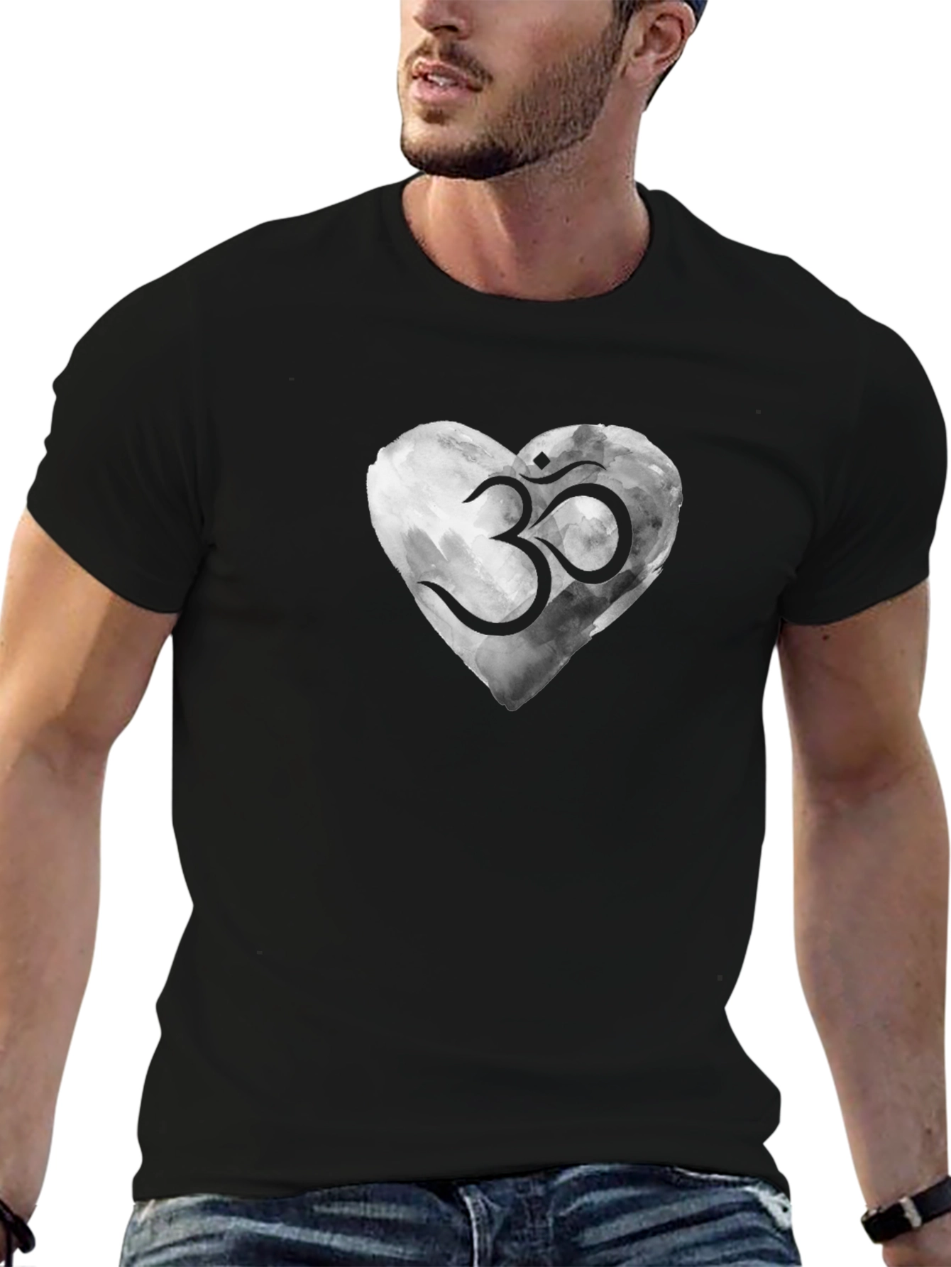 Om Heart Graphic T-Shirt - Black Casual Tee