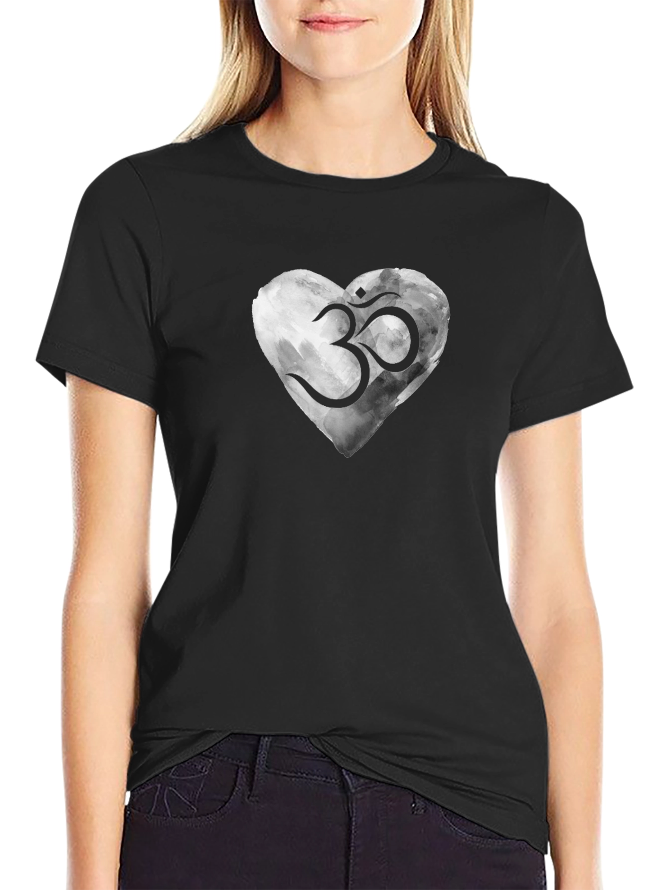 Om Heart Graphic T-Shirt - Black Casual Tee