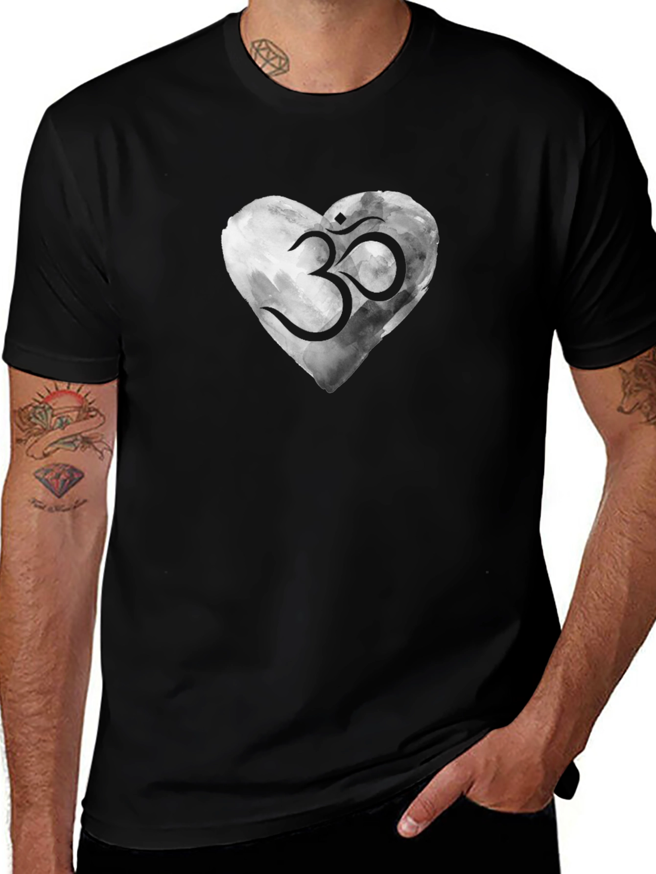 Om Heart Graphic T-Shirt - Black Casual Tee