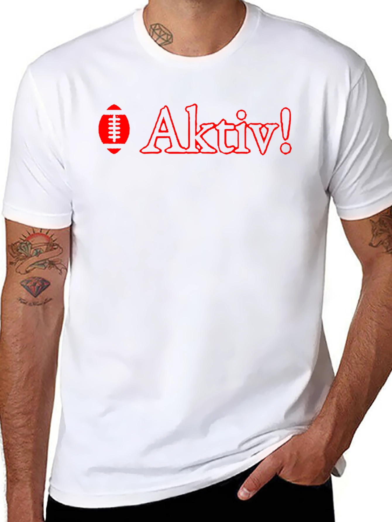 Aktiv! Black T-Shirt with Red Football Design